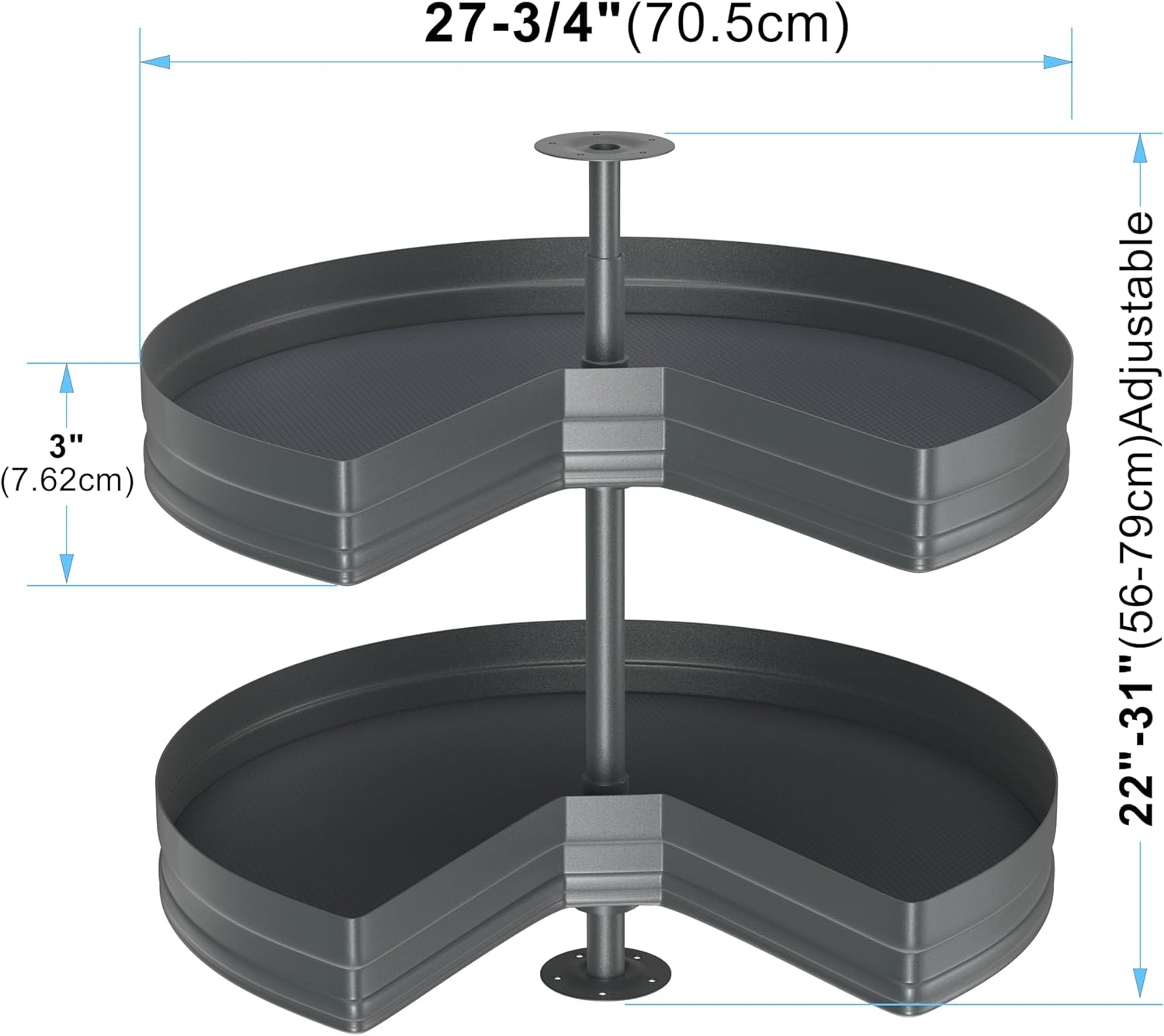 28" Kidney Lazy Susan for Cabinet, 270° Height Adjustable Replacement Shelves for Kitchen Corner Cabinet(Cannot be Door-Mounted)