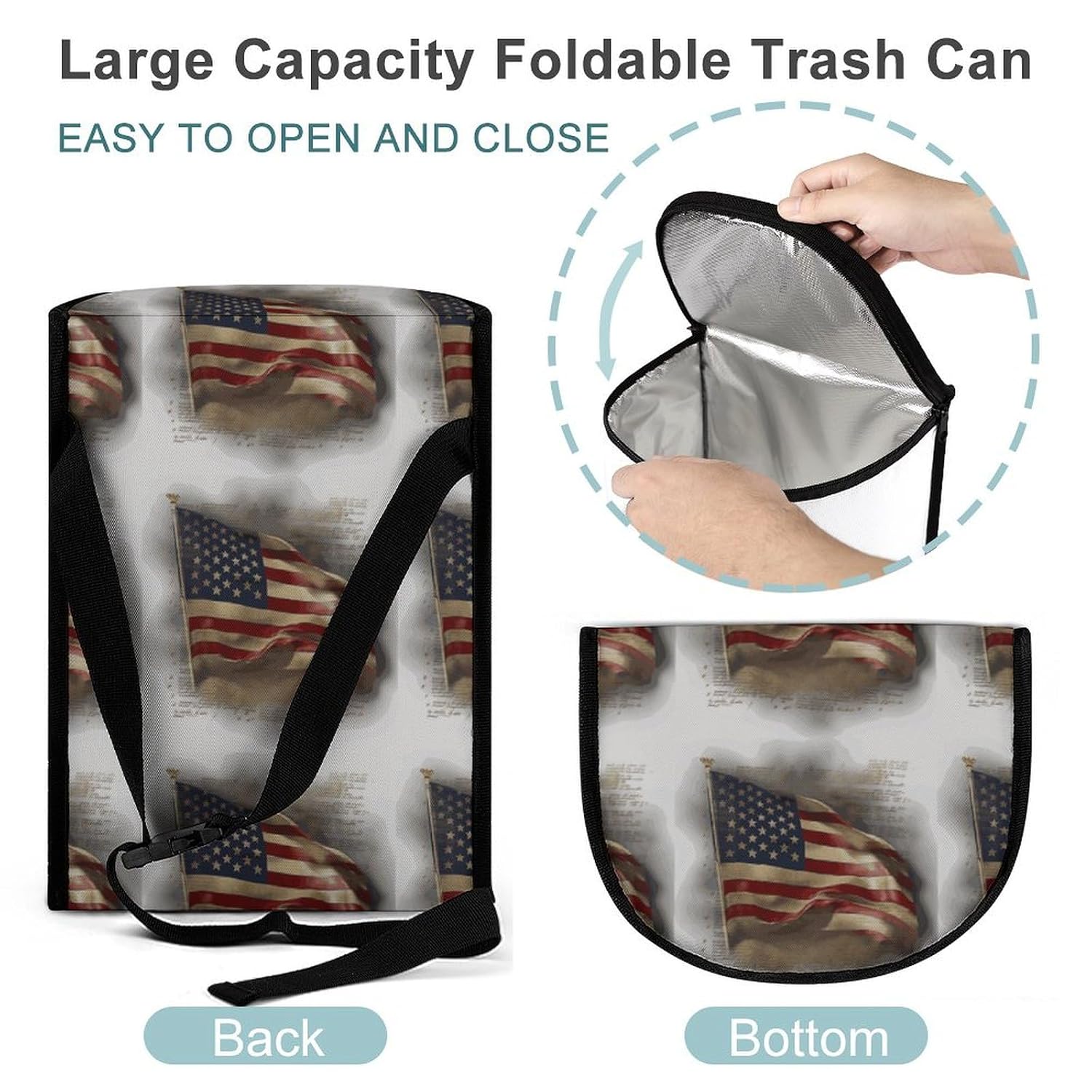 Hanging Car Trash Bag American Flag Printed Car Garbage Storage Bag Leakproof Car Trash Can Portable Garbage Storage Bags