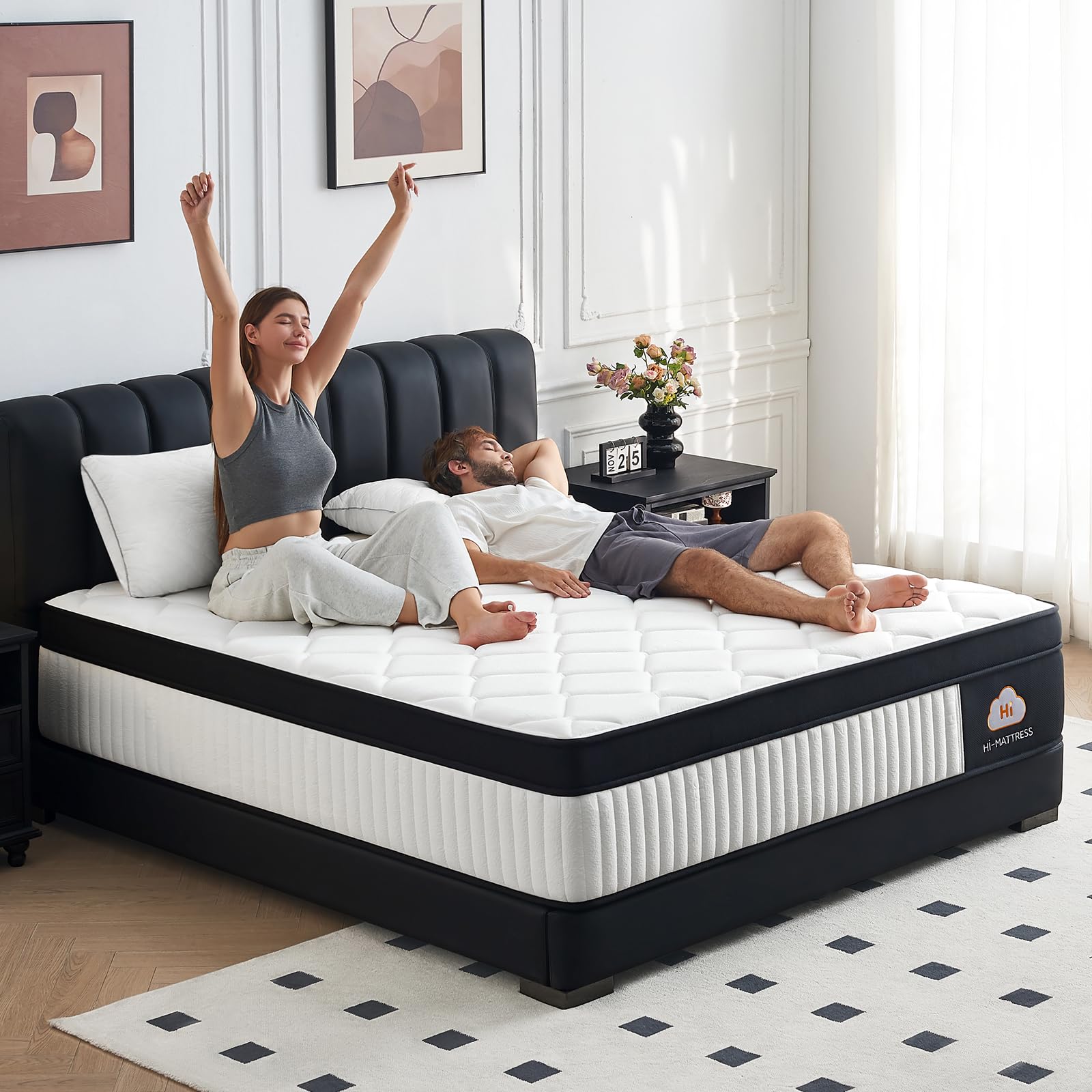 Hianab King Size Mattress 12 Inch Hybrid King Mattress in a Box, Medium Firm Mattresses with Memory Foam Pocket Springs, Pressure Relief, Cool Fresh Sleep, Enhanced Edge Support