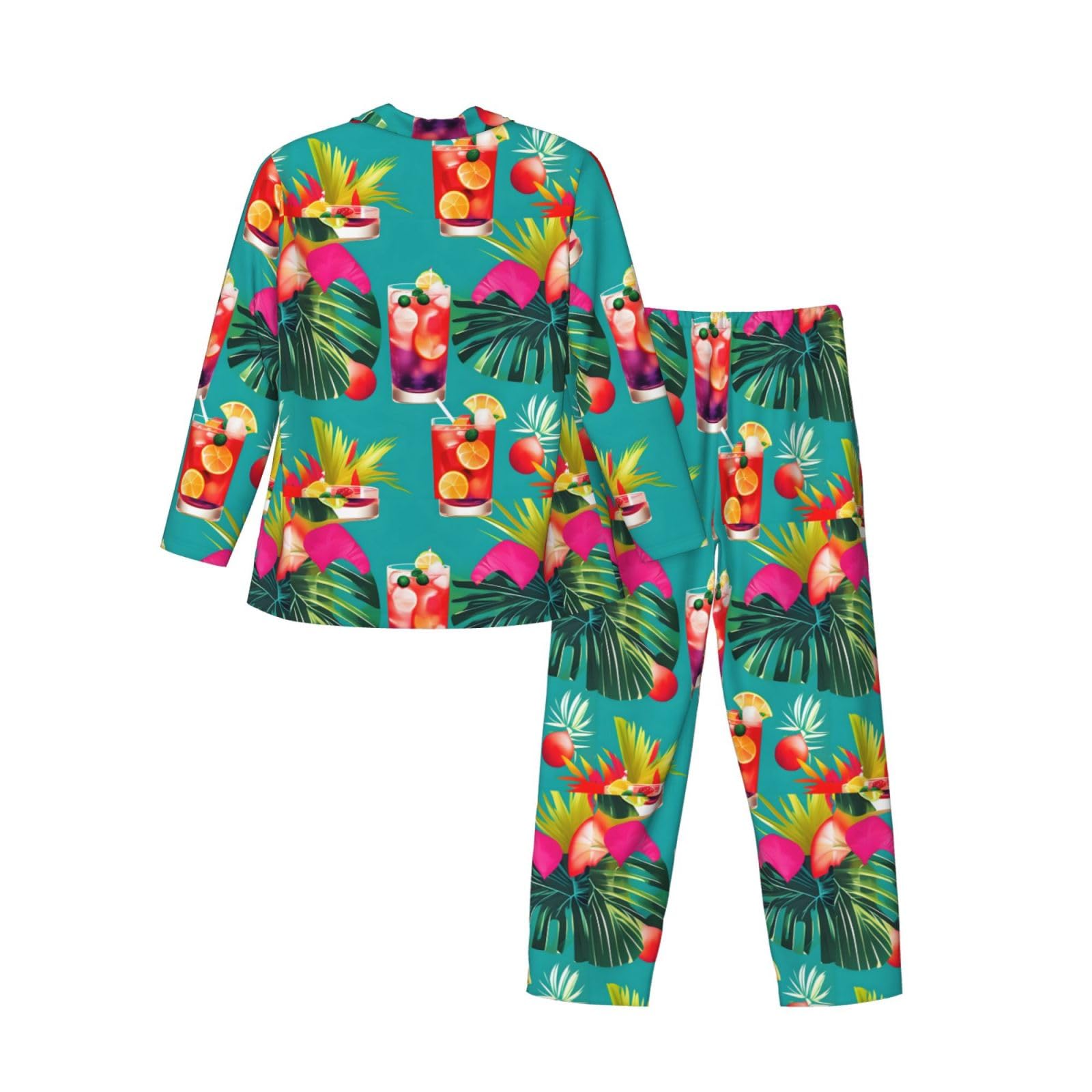 Cocktail tropicali Stampa Uomo Manica Lunga Pigiama Set Due Pezzi Home Wear Confortevole Sleepwear Nightwear