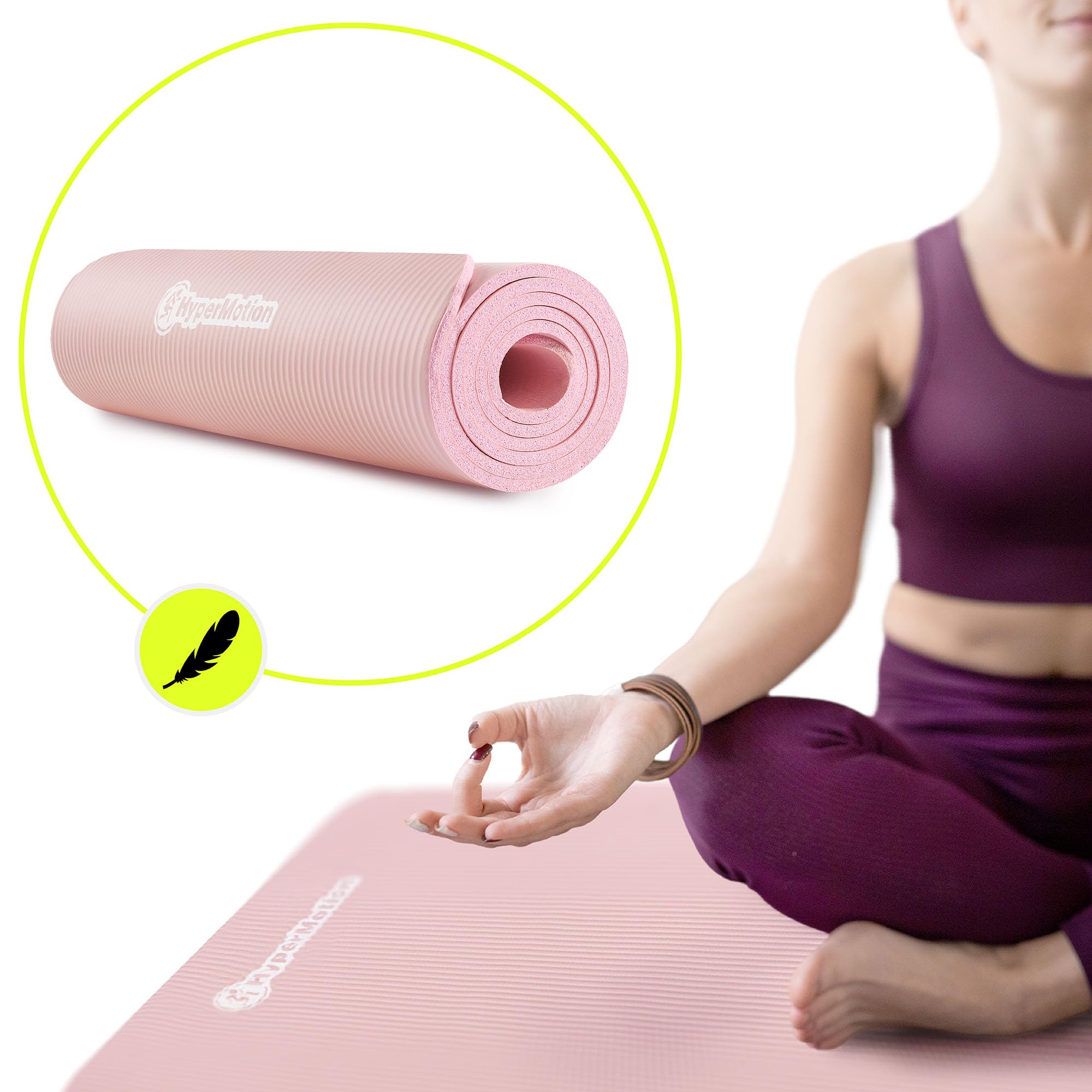 HyperMotion Mata do Ćwiczeń Fitness i Jogi NBR 183x61x0,8 cm Różowa, Antypoślizgowa, 8 mm, z Paskiem do Ćwiczeń i Przenoszenia, do Jogi, Pilatesu i Stretchingu