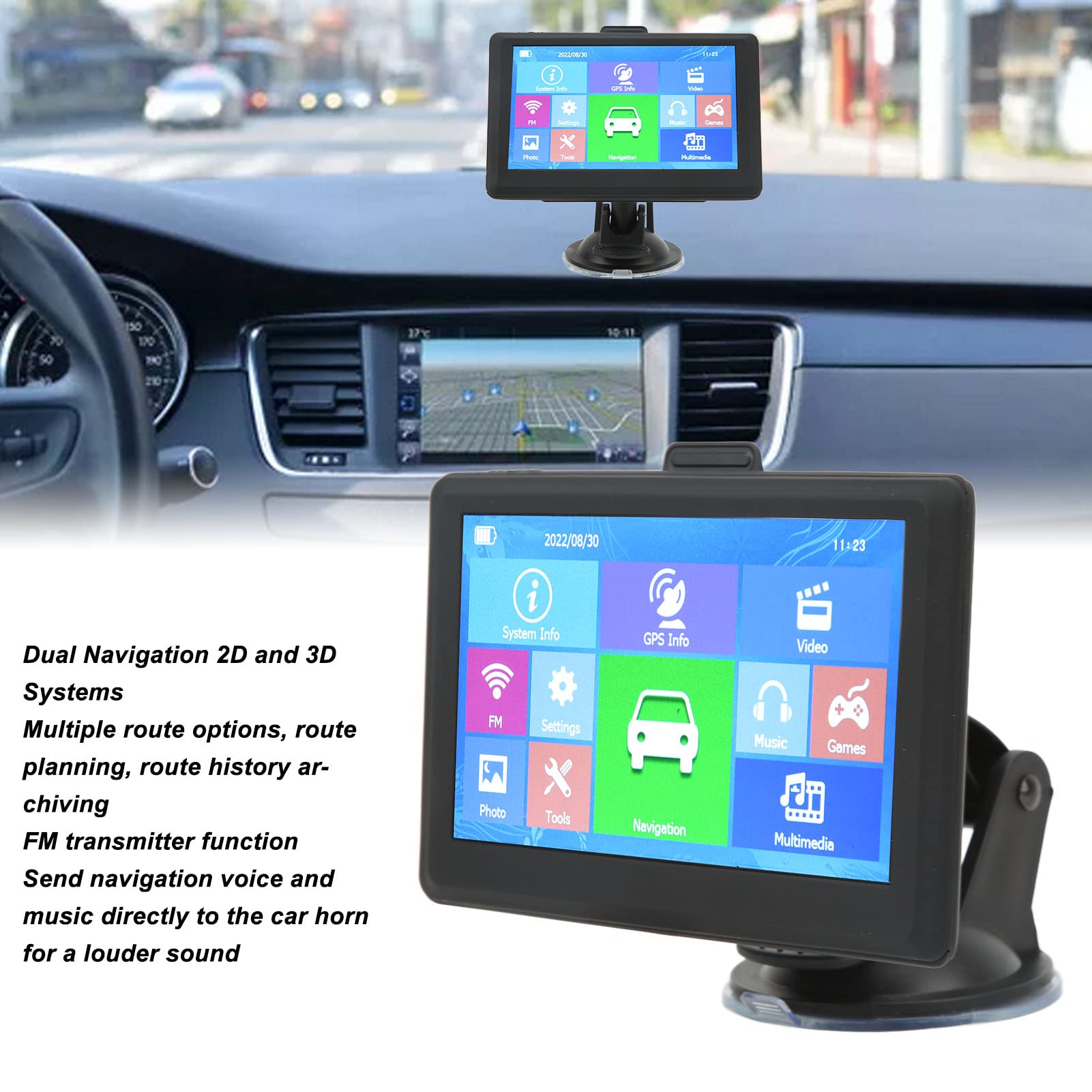 Navigatore GPS per Auto, di Navigazione GPS per Camion con Touchscreen da 5 Pollici 8 GB 256 M con Guida Vocale, Avviso Autovelox, Trasmissione FM Nitide Mappe