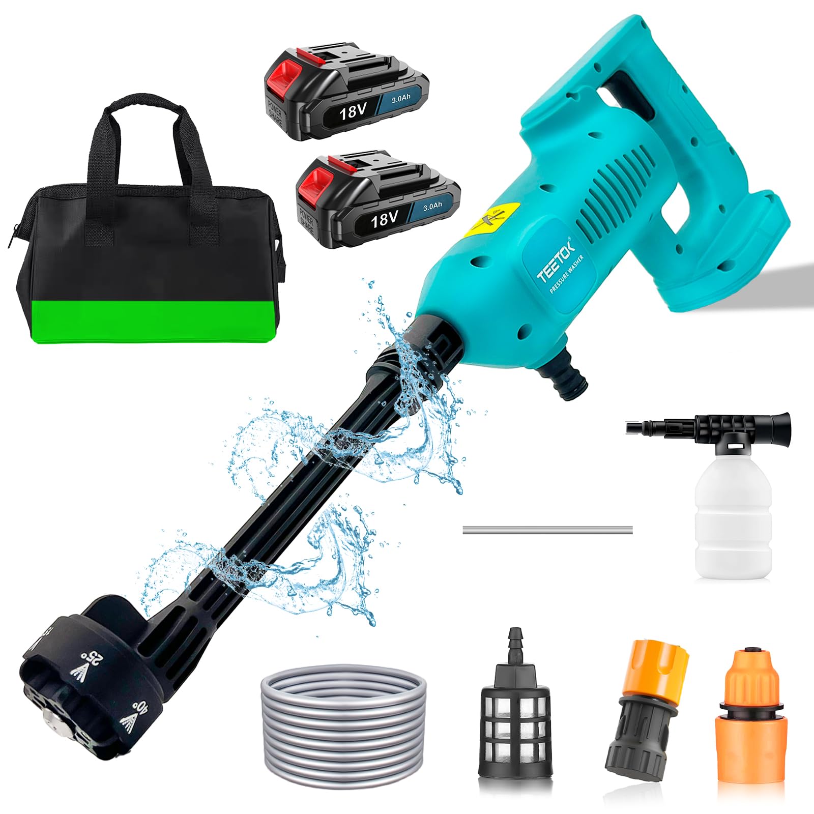 Akku Hochdruckreiniger 260PSI - Kabellos Mit 2 Akkus & Schaumsprüher