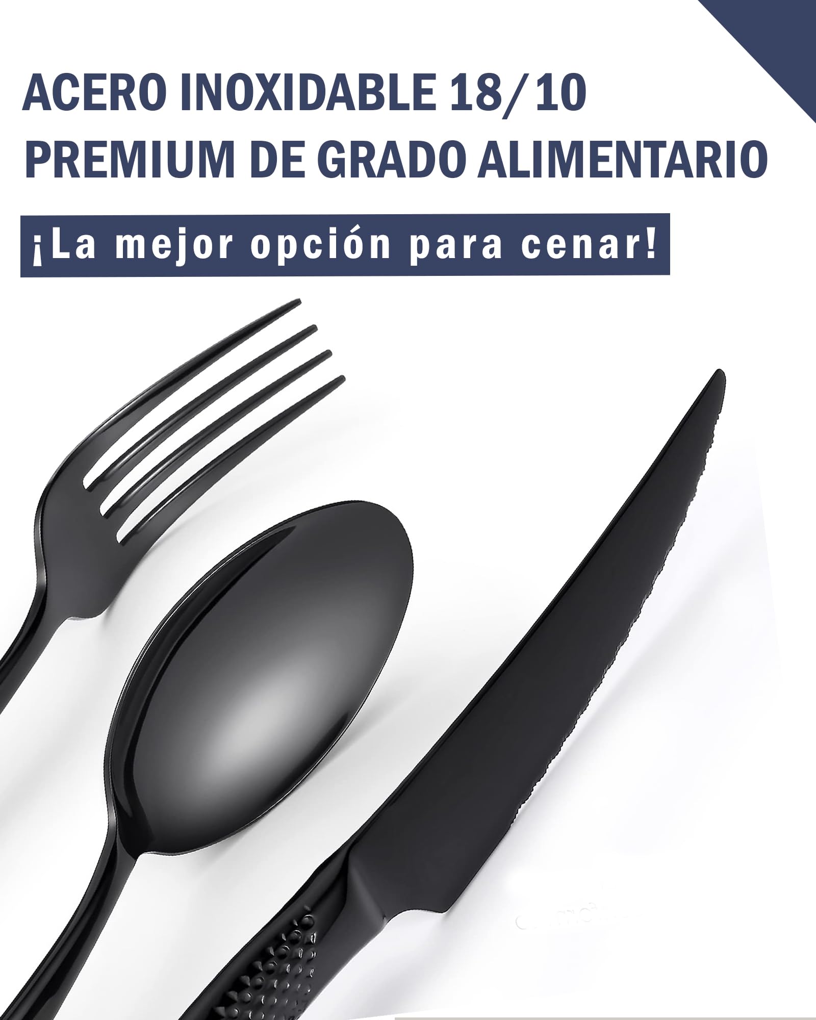 Juego de cubiertos martillados negro modernos de 24 piezas con cuchillo dentado 2 en 1 ultra afilado, set de cubiertos acero inoxidable 18/10, cuberterias completas 6 personas