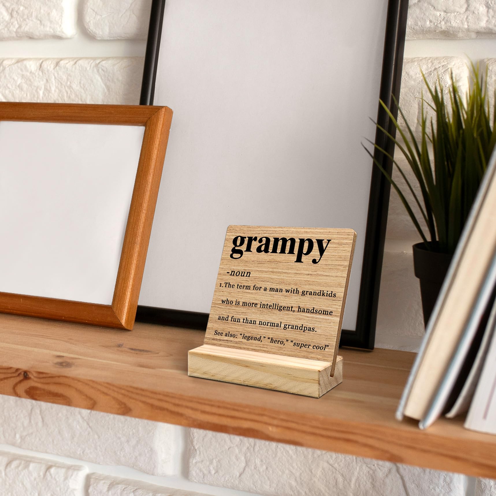 Grampy Gifts Desk Decor, Fathers Day Christmas Gifts for Grampy Grandpa Grandfather Pops Gift from Grandkids Wood Plaque, GrampyDefinition Wooden Plaque Sign with Wood Stand for Home Office