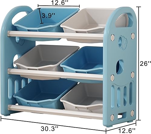Miniatura 2 de Organizadores de juguetes para niños y almacenamiento con 6 contenedores de plástico extraíbles, estante multiusos de 3 niveles para organizar