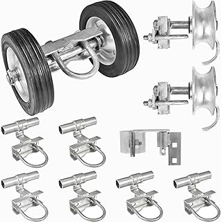 Rolling Gate Hardware Kit for Chain Link Gate Sliding Gate Hardware (6" Rut Runner, 2 Track Wheels, 6 Track Brackets, 1 Rolo Latch)