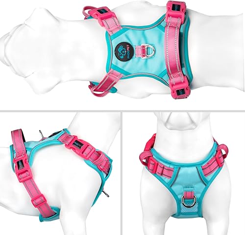 Miniatura 2 de PHOEPET Arnés para perro sin tirones, chaleco reflectante ajustable de colores únicos, con mango de entrenamiento suave, clips de metal para perros