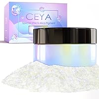 Vista 16 de Ceya Polvo de Mica de Interferencia, 50g/1.8oz Polvo de Uñas Cromado Blanco Hielo, Pigmento de Efecto Perlescente de Cambio de Color de Grado
