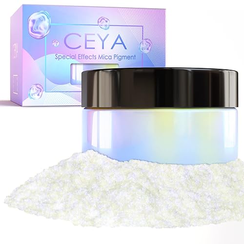 Ceya Polvo de Mica Interferencia, 50g1.8oz Polvo de Cromo Zafiro Fantasma, Pigmento de Efecto Perlaceo con Cambio de Color de Grado Cosmético para