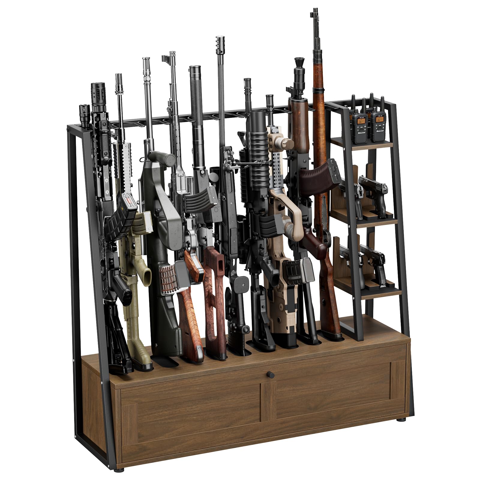 Giluta Gun Rack, Wooden Gun Display Stand with Pistol Rack, Gun Rack Storage Display Floor Standing Shotgun Rack for Home or Garage, Holds up to 10 Long Guns and 4 Handguns