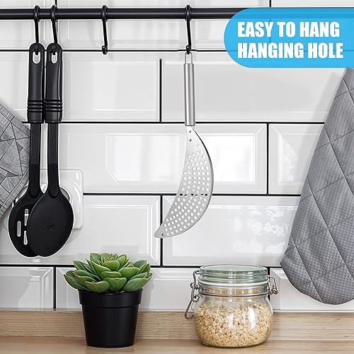 Miniatura 6 de TIESOME Colador de olla de acero inoxidable, colador de pasta con asa, escurridor duradero de plata para fideos para freír espagueti, frutas,