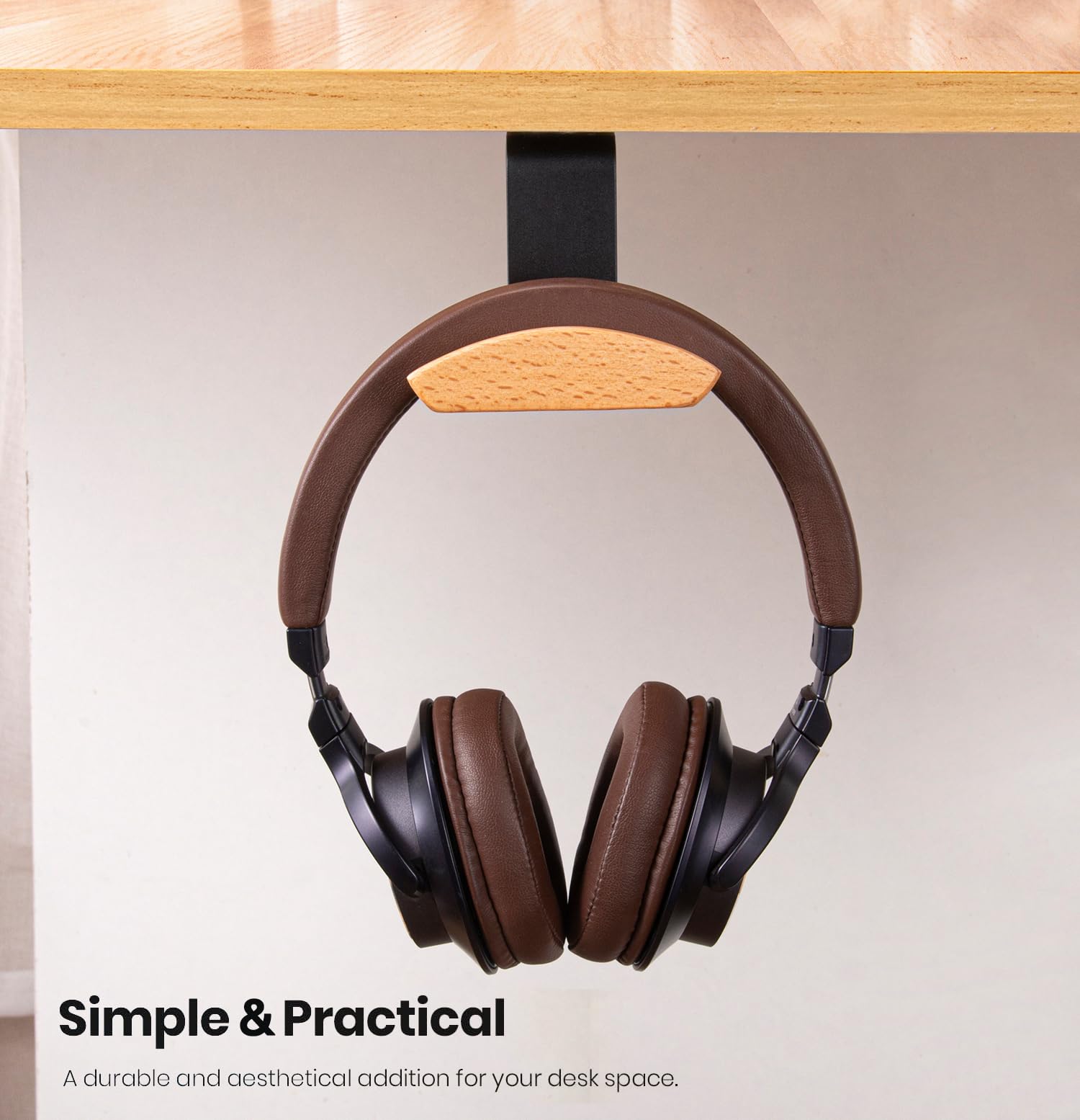 Support Casque Gaming En Bois De Hêtre – Design Élégant Double Courbure – Support Murale Ou Bureau Pour Casque Audio/PC