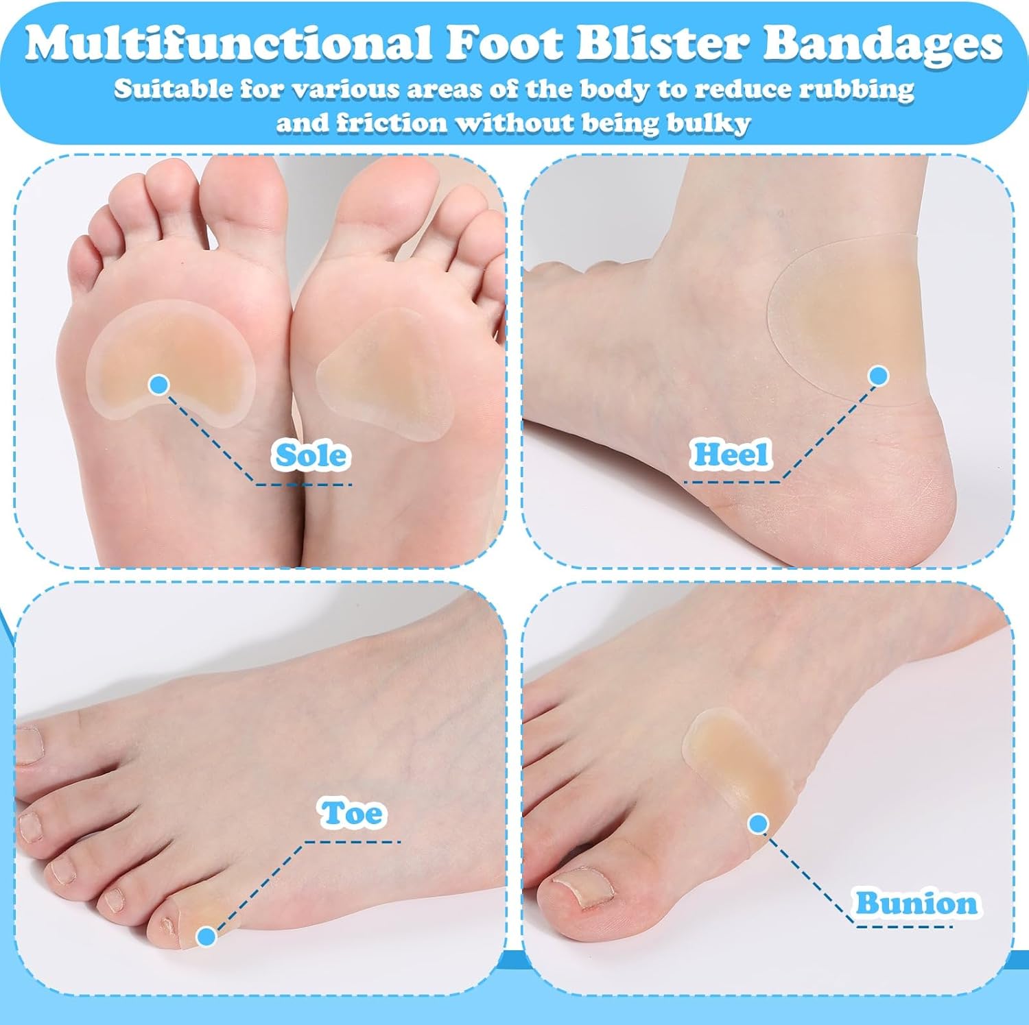 60Pcs Hydrocolloid Blister Bandages for Feet, Waterproof Gel Blister Pads & Blister Cushions for Foot Toes Heels Hands Shoes Blister Prevention Patches - Image 4