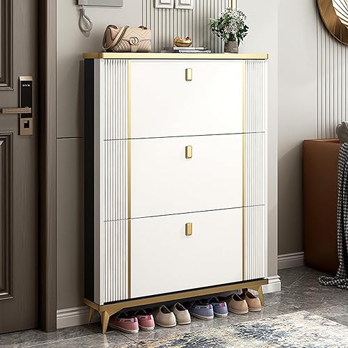 CIRONI Zapatero organizador independiente con 3 cajones abatibles y cajón superior, moderno almacenamiento de zapatos delgado y estrecho con patas