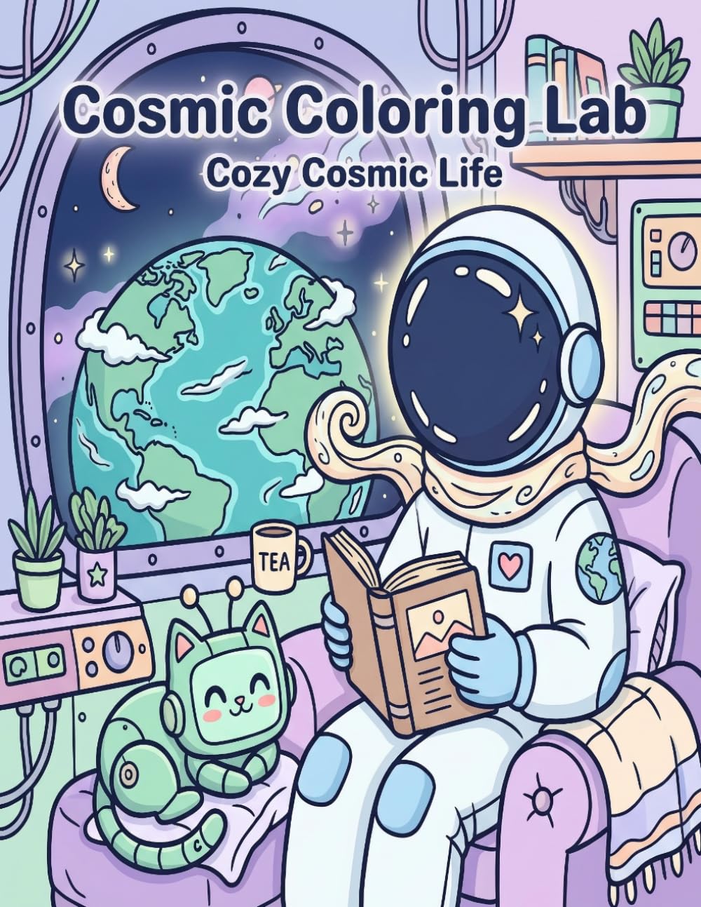 Cosmic Coloring Lab: Cozy Cosmic Life: A Relaxing Space Coloring Book with Cute Astronauts, Robots, and Peaceful Galactic Scenes for Kids, Teens, and Adults