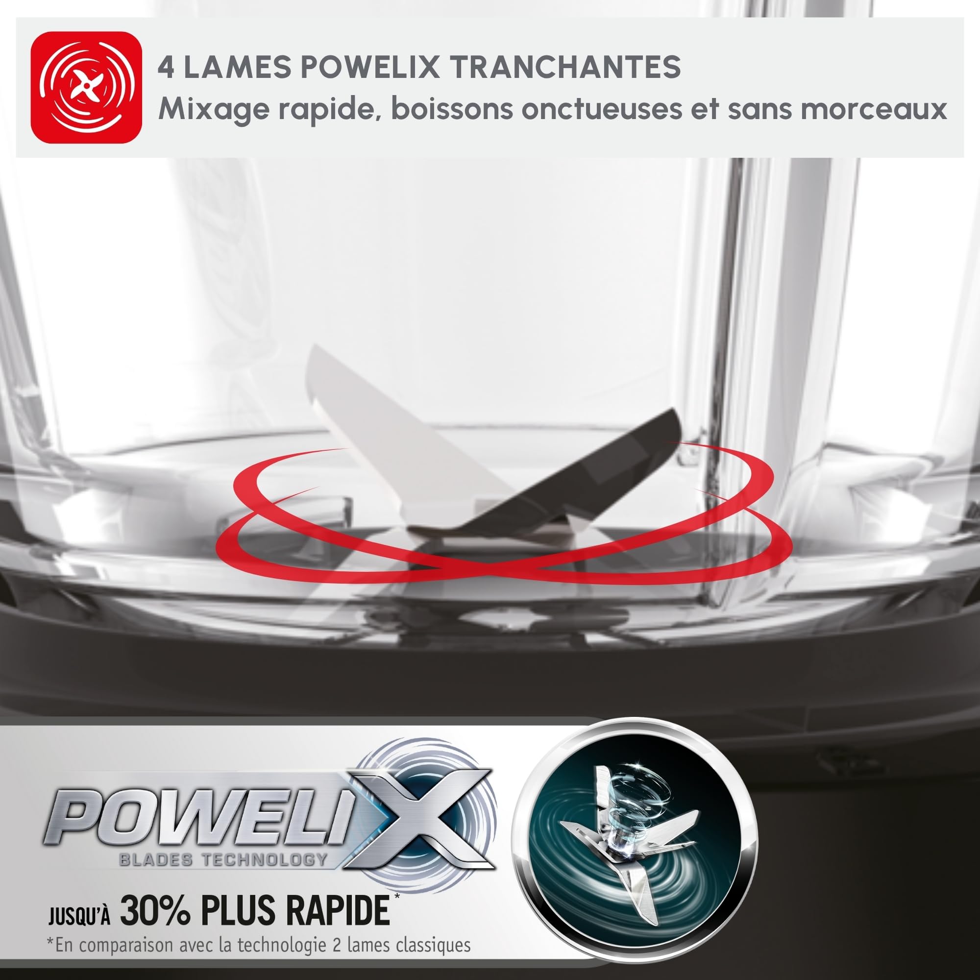 Moulinex Blender Blendforce, 800W, 2 Vitesses + Fonction Pulse, Capacité 1,75 L, Nettoyage facile, Mixage jusqu'à 3min en continu, Noir, LM430810