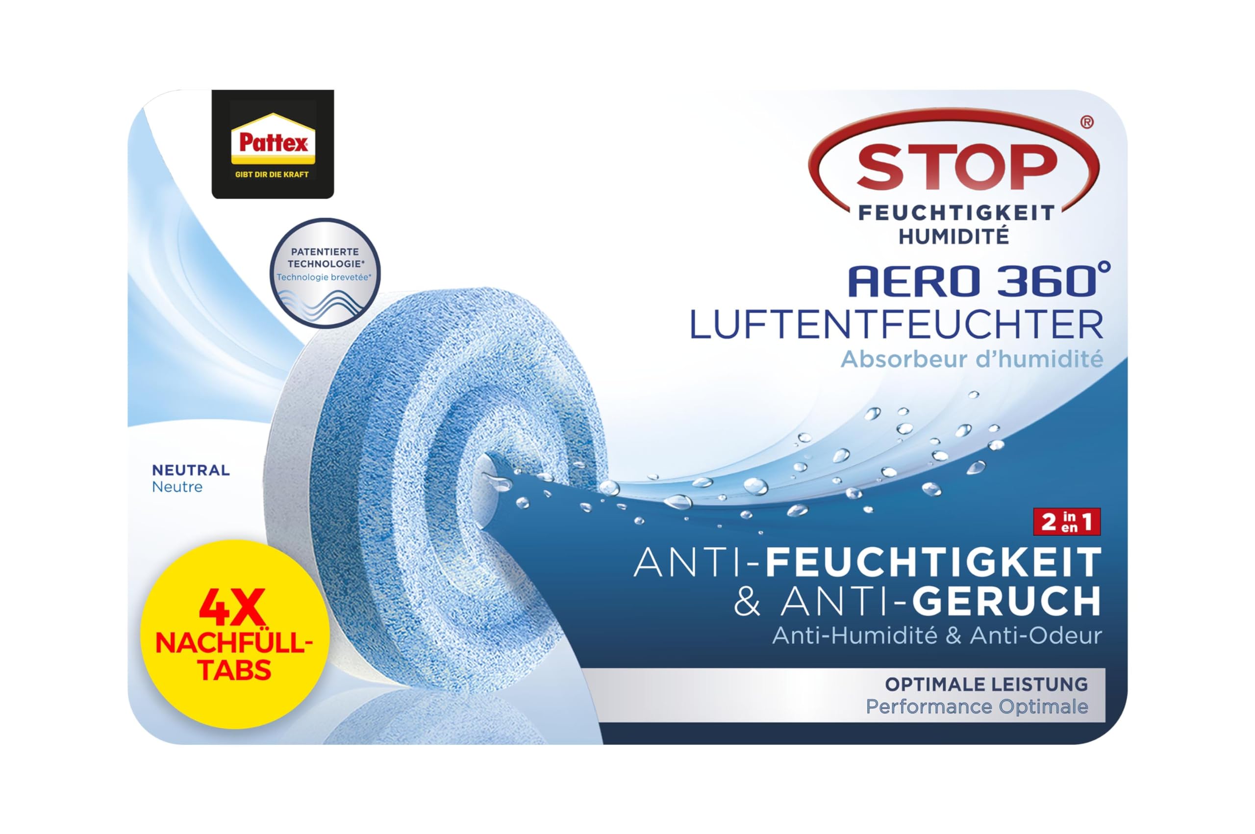 Pattex Stop Feuchtigkeit Aero 360° Luftentfeuchter – 3er Pack Mit Abnehmbarem Tank