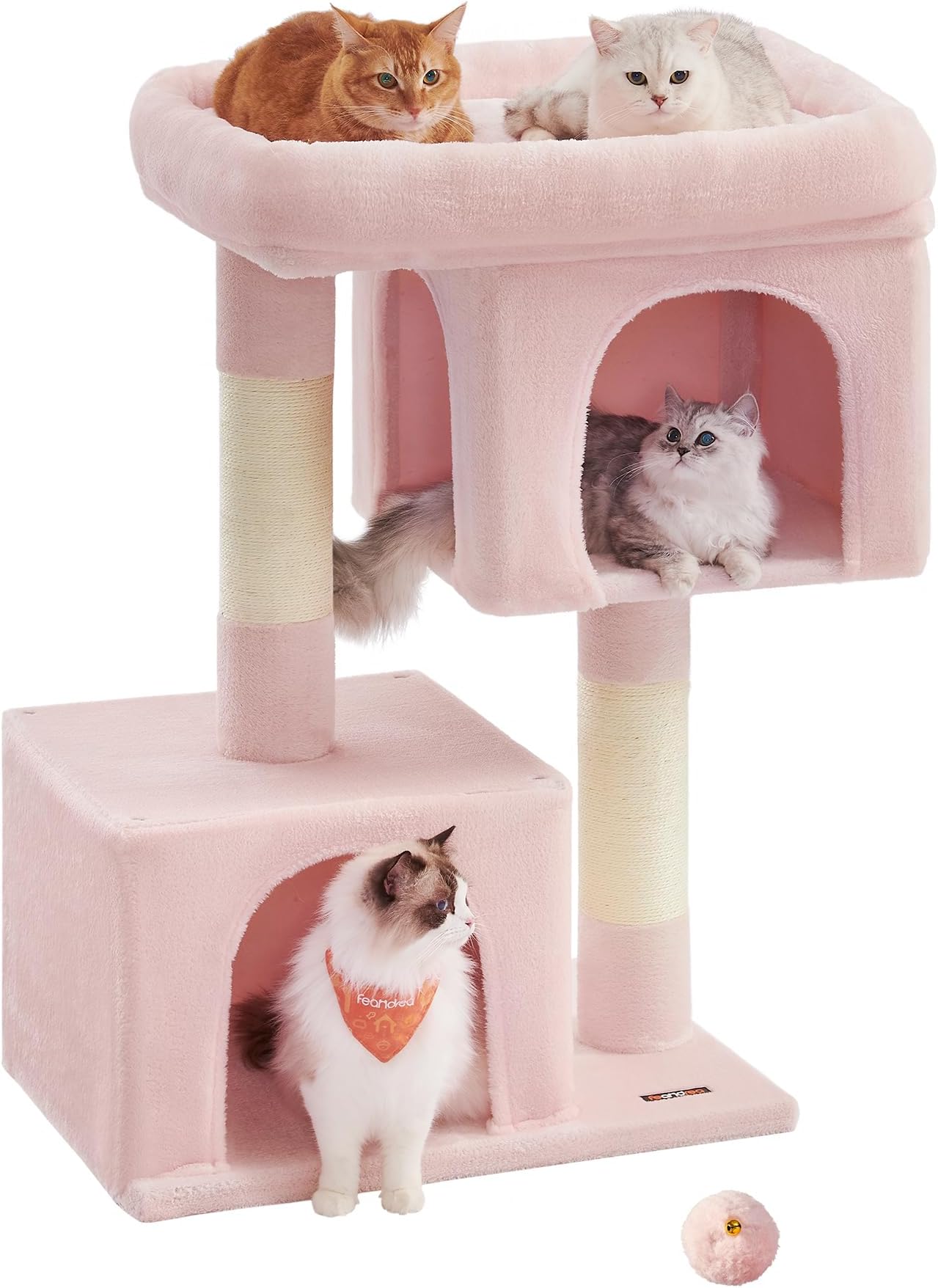 FeandreaCat Tree, 101 cm Cat Tower, XL, Cat Condo for Extra Large Cats up to 20 kg, Large Cat Perch, 2 Cat Caves, Scratching Post, Jelly Pink PCT614P01