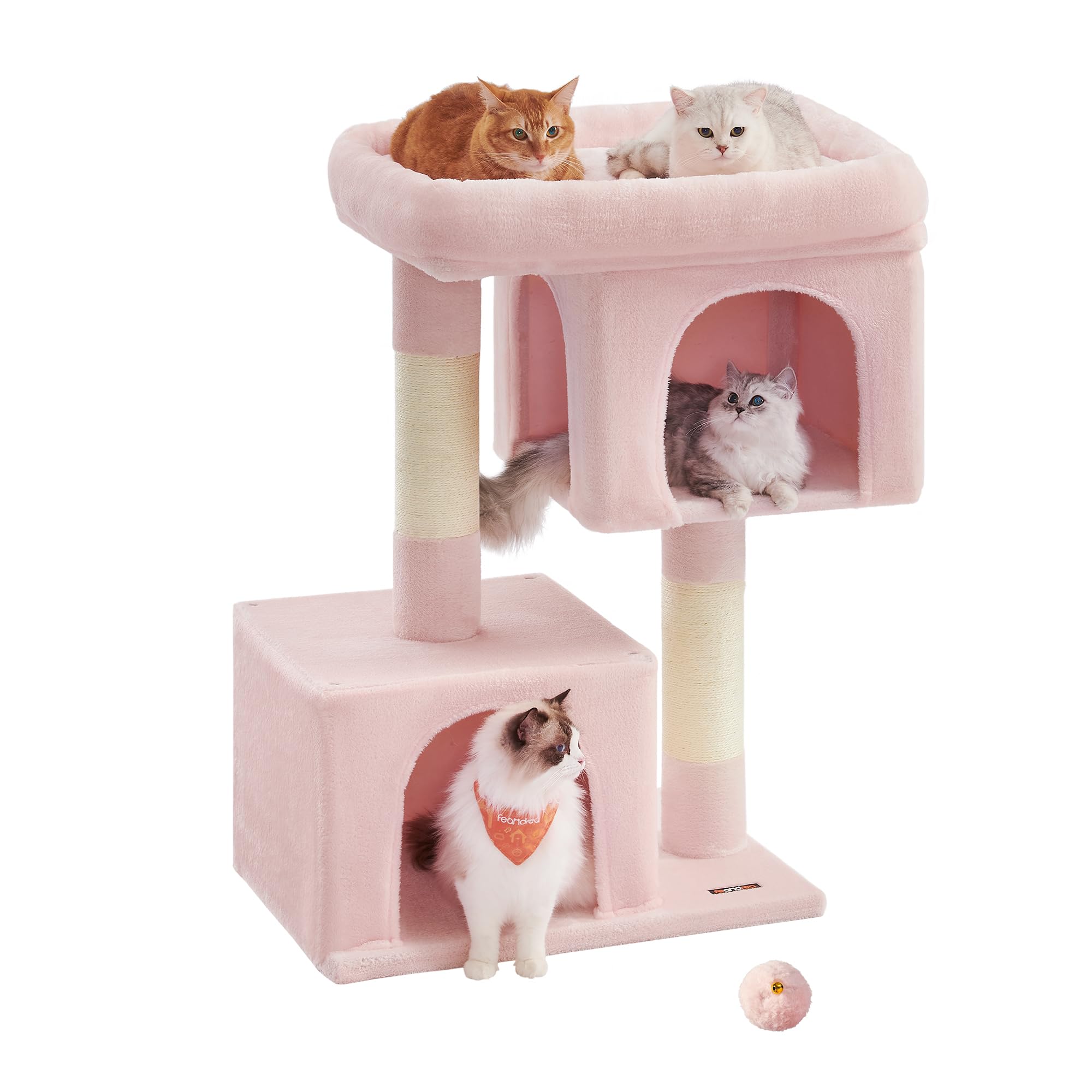 FeandreaCat Tree, 101 cm Cat Tower, XL, Cat Condo for Extra Large Cats up to 20 kg, Large Cat Perch, 2 Cat Caves, Scratching Post, Jelly Pink PCT614P01