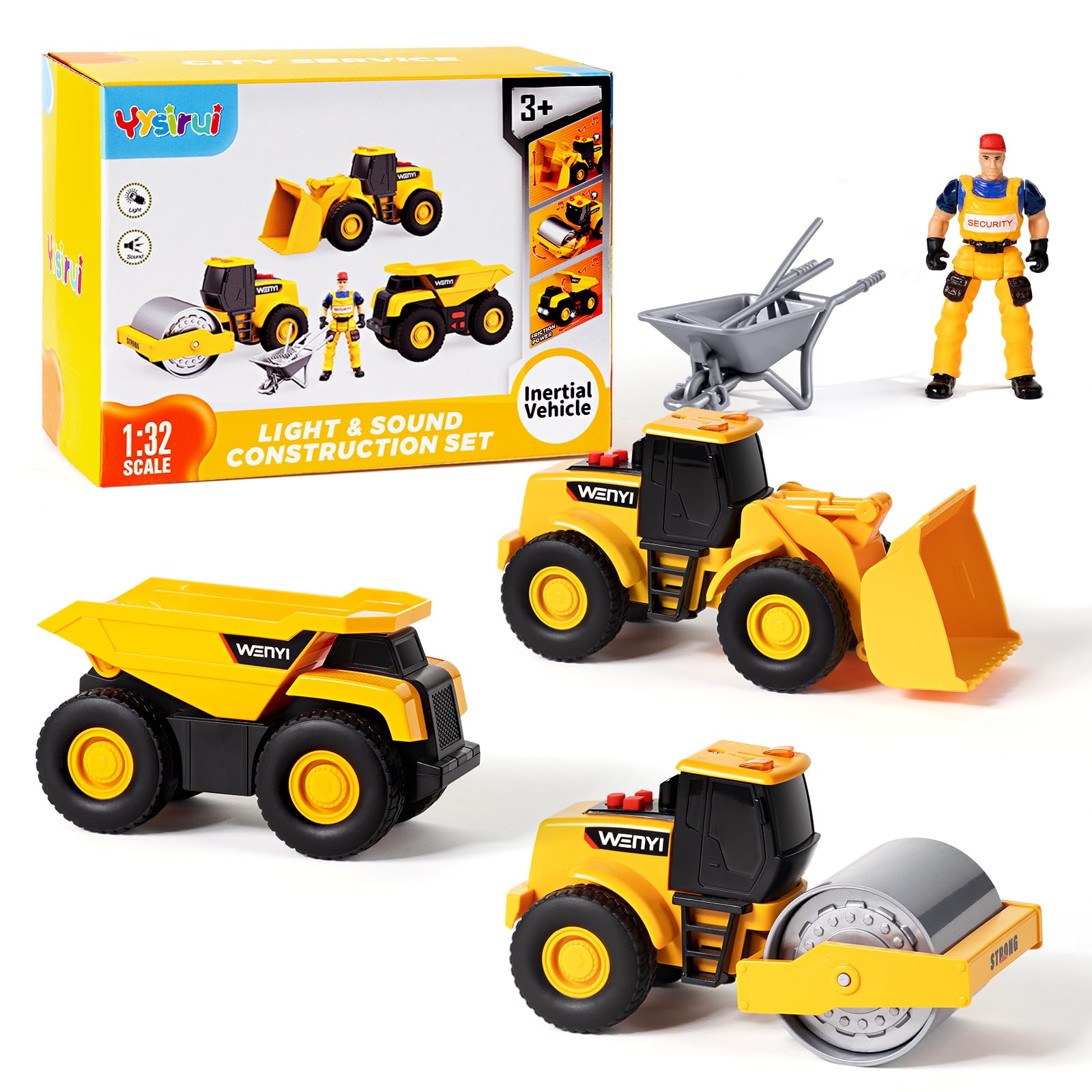 5 PCS Construction Vehicles Toy Set for Kids - Friction Powered Bulldozer, Dump Truck &amp; Road Roller with Lights &amp; Sounds, Sandbox Beach Sand Toys for Boys Girls Ages 3-5 4-8, Birthday Gift