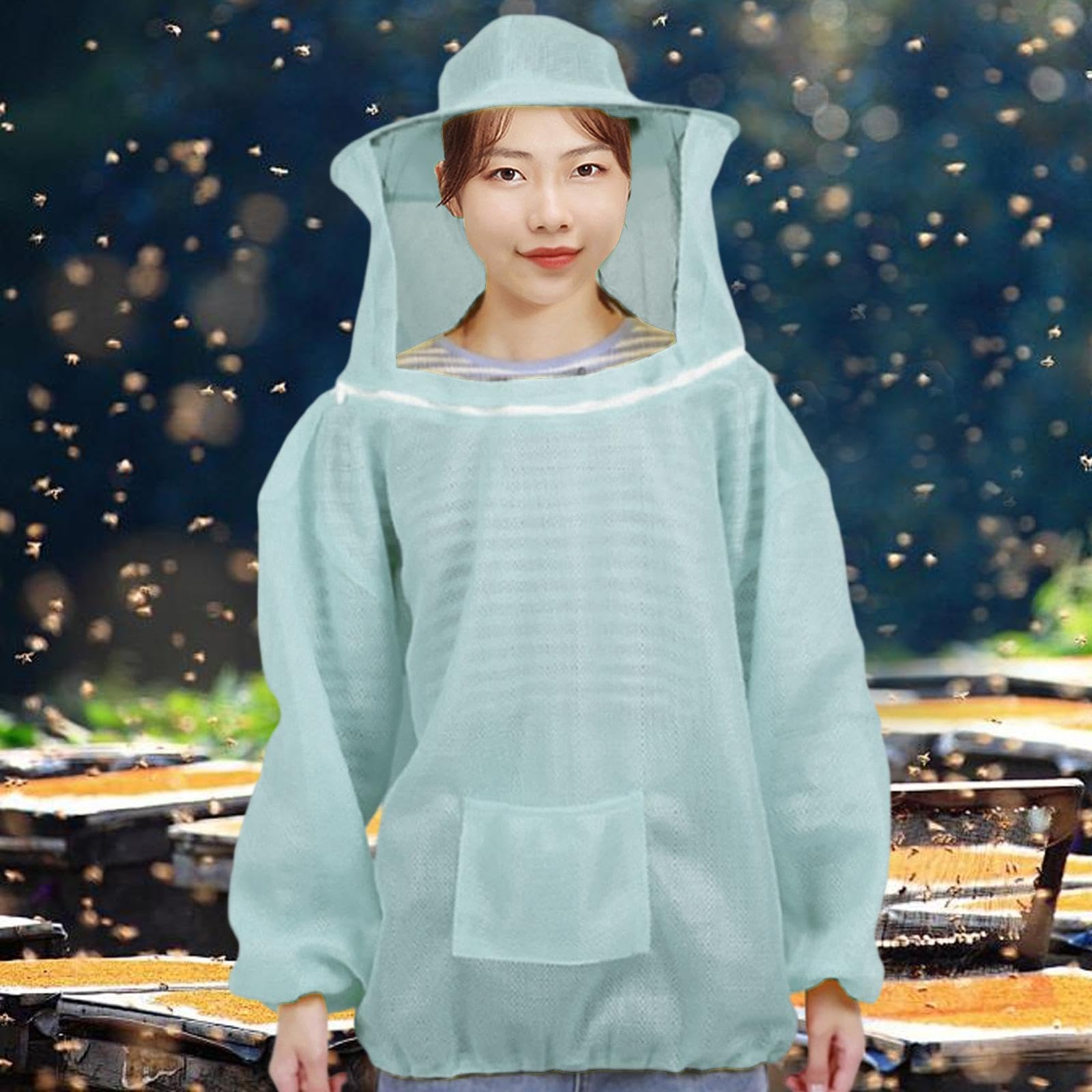 Combinaison D'Apiculture Blouson de Protection Tenue D'Apiculteur Veste avec Polyester et Maille Prévenant Les Piqûres Appropriée pour Apicul, Bleu Clair