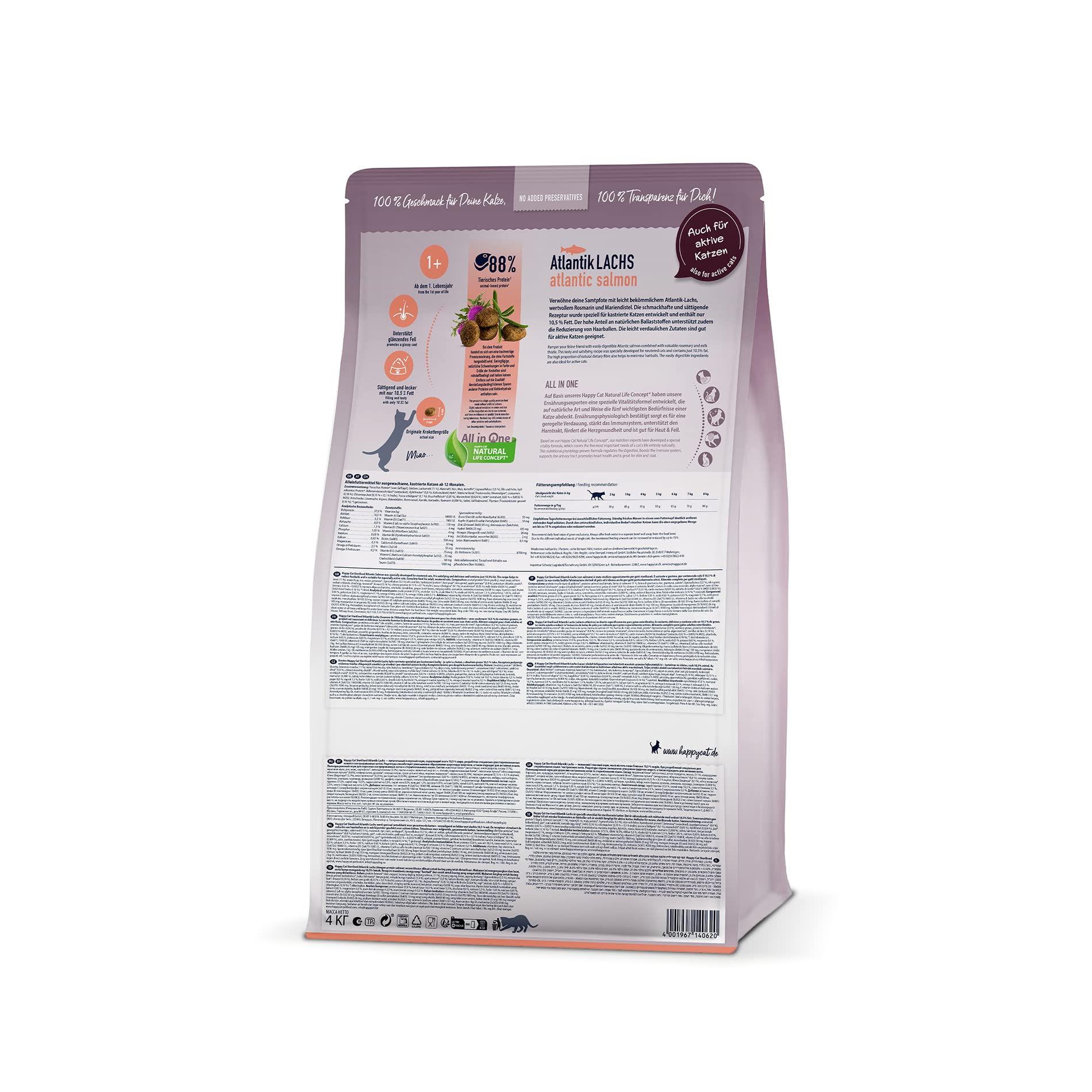 Happy Cat 70581 – sterylised Adult Atlantik łosoś – sucha karma dla sterylizowanych kotów i kaców – zawartość 10 kg