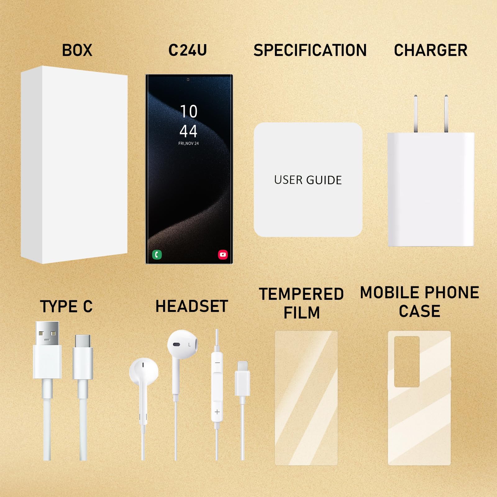 C24 Ultra Unlocked Smartphones,Built in Pen,6.82 HD Screen 8+256GB Cell Phones,Android 14 6800mAh Long Battery Life 5G Phone,Dual SIM/Fingerprint Unlock/Face ID.(Black)