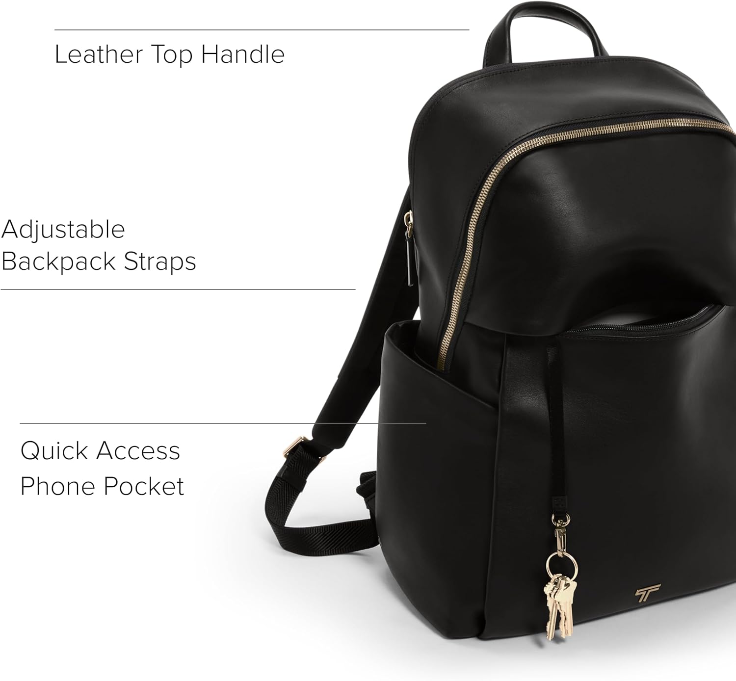 TUMI - Voyageur Raina Backpack - Women's Premium Leather Backpack - Everyday Bag with Phone Pocket & Laptop Compartment - Black, Light Gold Hardware - Image 4