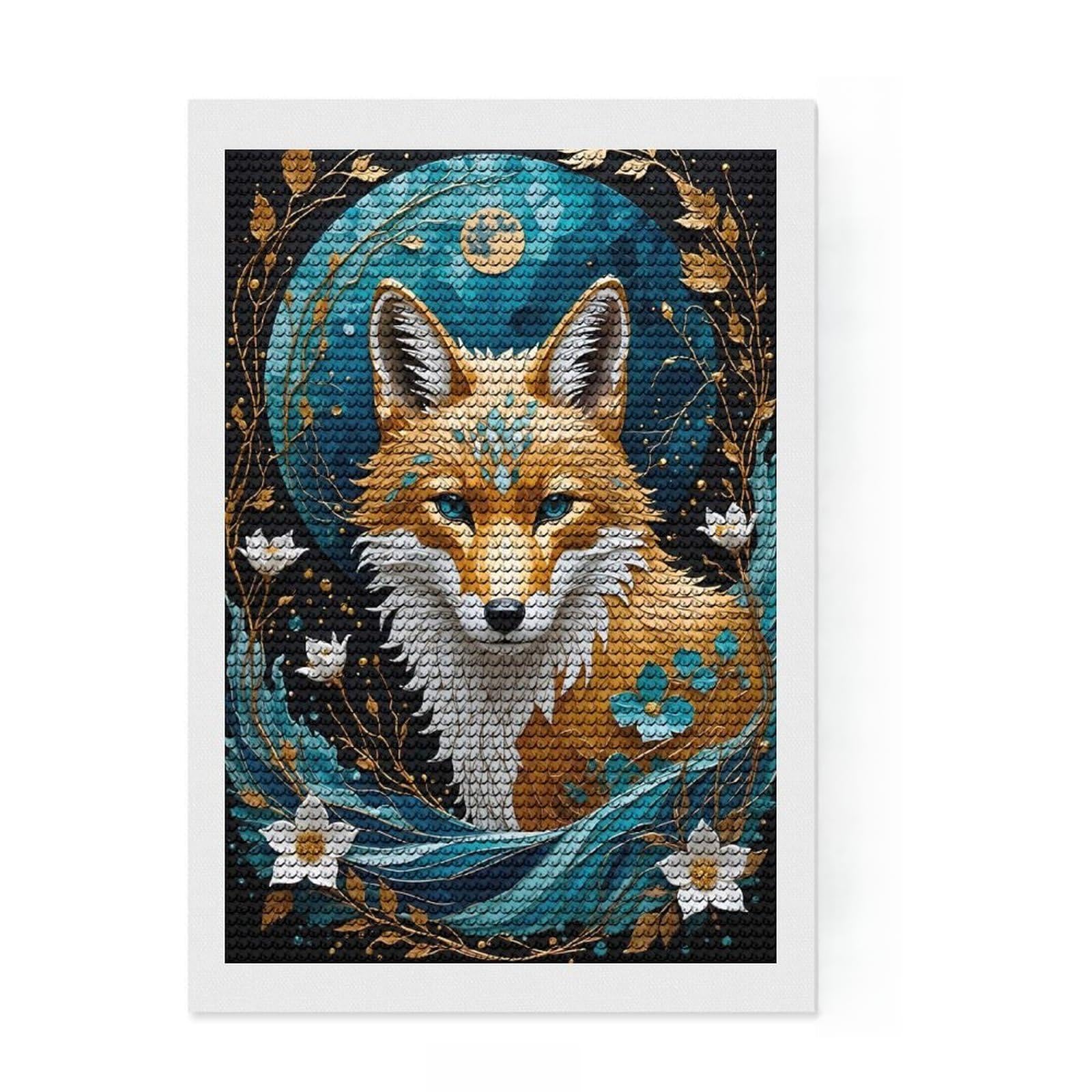 Junmoney Kitsune Fox Kintsugi Diamond Painting Kit 8"x12", Full Kit Included, Calming Craft to Unwind, Office Decor, Gift Idea, Easy to Enjoy