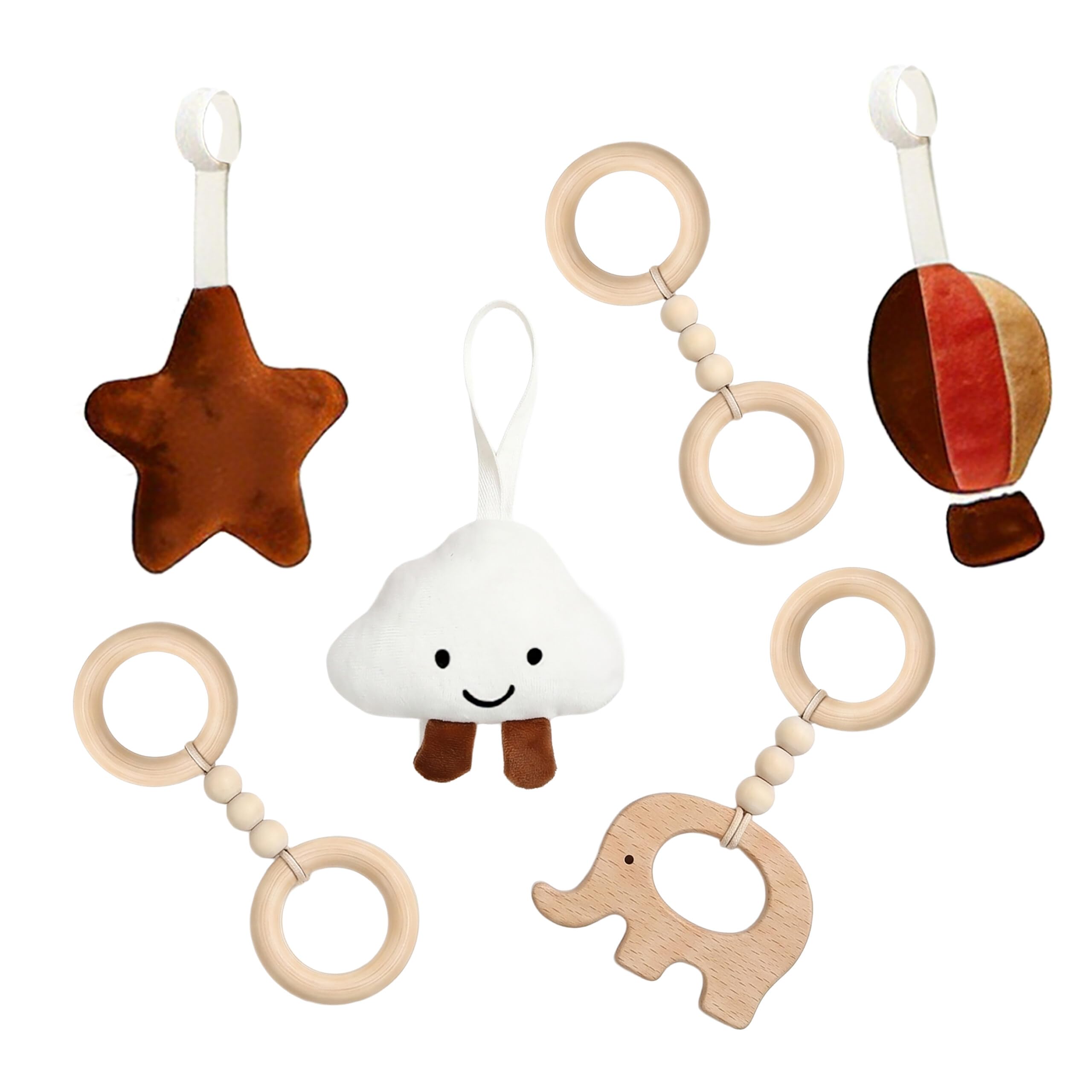Relaxdays arco de juegos madera, 6 colgantes extraíbles, natural | 55 x 68 x 59,5 cm, fomenta motricidad, Baby gym