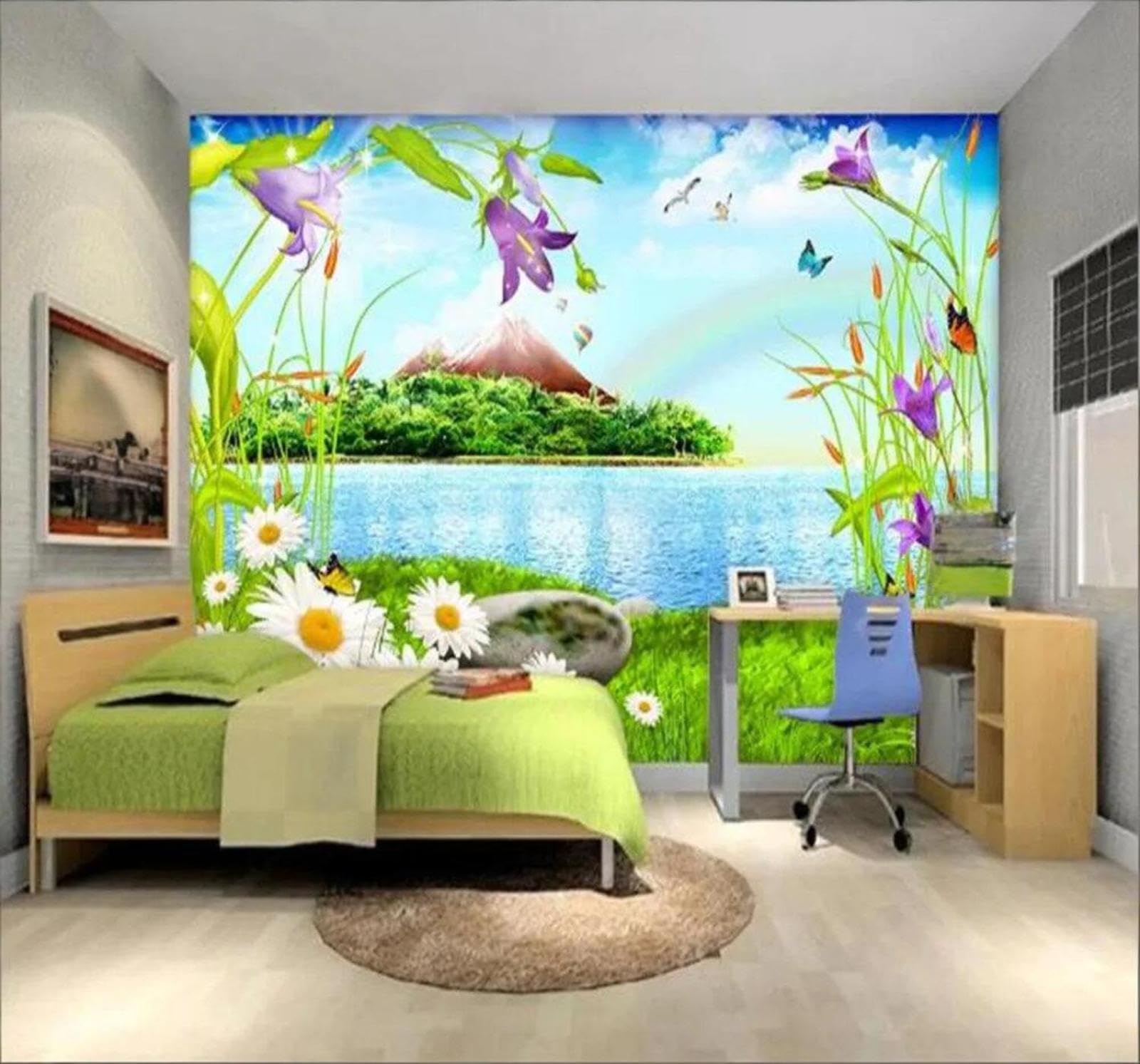 Xlming 400Cm×280Cm(B×H) Fresh Beautiful Lake Flowers Landscape 3D Wallpaper Silky Texture Home Study Office Grey Dining Room Sofa Bedroom Living Room Tv Backdrop-400Cm×280Cm