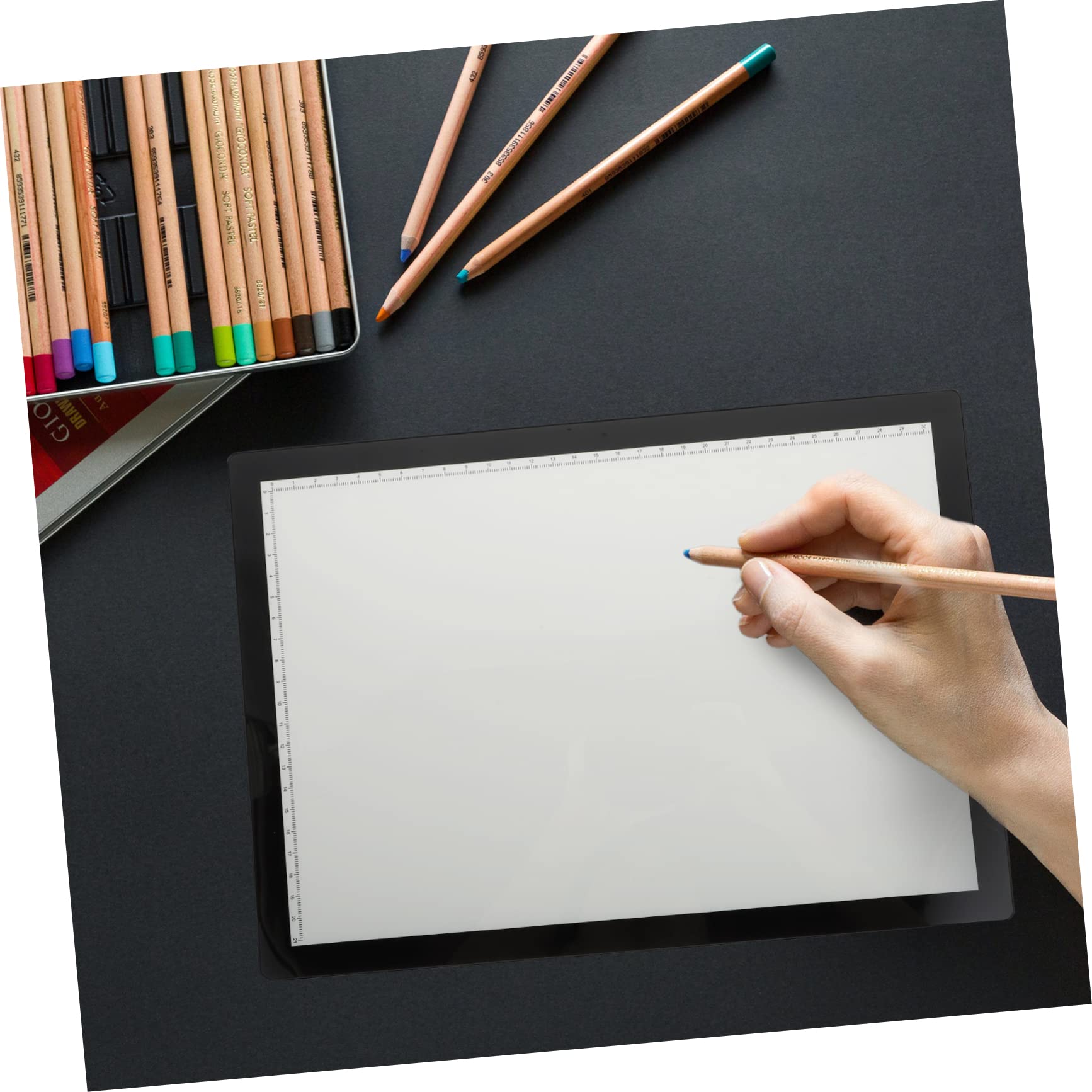 KONTONTY Tavola da Disegno A4 per Ricalco e Calligrafia, Luce Regolabile 5 Livelli, Barra di Calibrazione Doppia, Abs, per Animazione