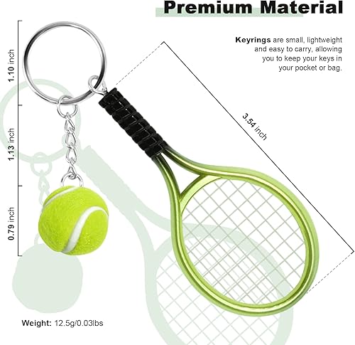 Miniatura 2 de AUHOKY 18 llaveros de raqueta de tenis, anillo dividido de pelota de tenis de aleación de moda, llavero dividido de estilo deportivo para el equipo