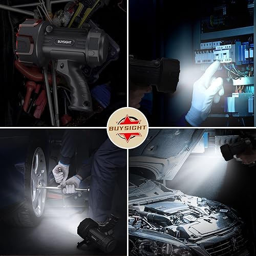 Miniatura 7 de BUYSIGHT Linterna recargable con luz súper alta, luz de mano, impermeable, con filtro rojo (grafito negro-COB)