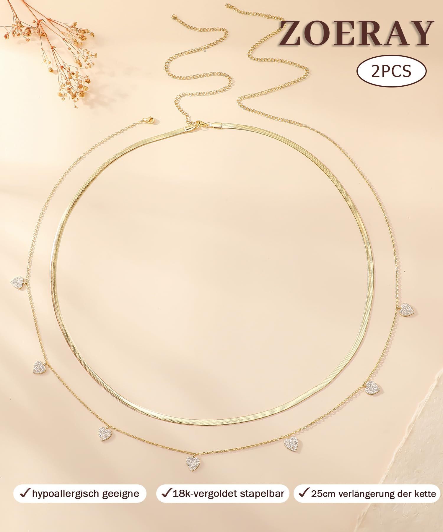 ZOERAY 2 cadenas de cintura doradas resistentes al agua con colgante chapado en oro de 18 quilates para mujer, cadena de cintura multicapa, cadena de cintura dorada, cadena ajustable para el cuerpo