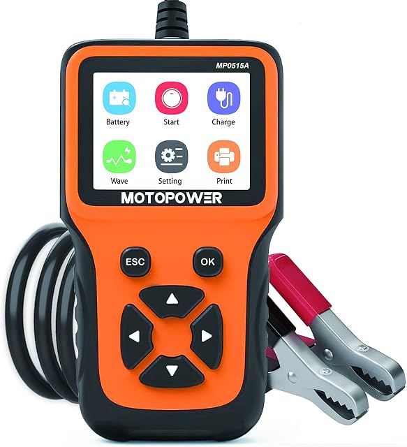MOTOPOWER MP0515A 12V Car Battery Tester Automotive 100-2000 CCA Battery Load Tester Auto Cranking and Charging System Test Scan Tool Digital Battery Alternator Analyzer