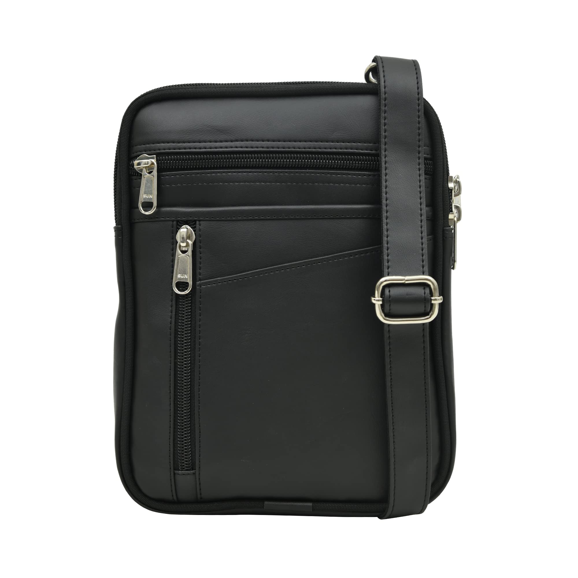 matrice Faux Vegan Leather Sling Messenger Bag for Men, Multipurpose Men's Crossbody Waterproof Bag, Travel Shoulder Bag with Adjustable Strap for Office (Black-0792)-picture-7