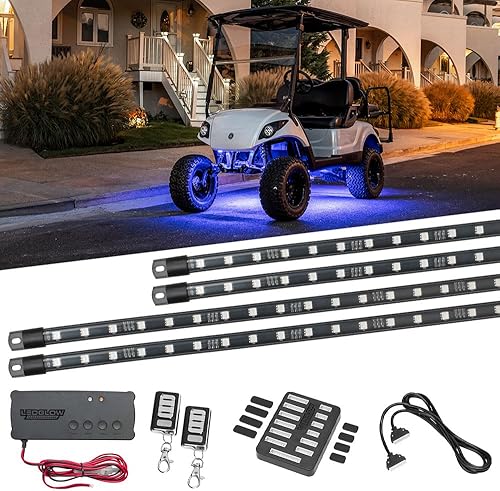 LEDGlow Kit de iluminación de neón para carrito de golf eléctrico de 4 plazas, 4 unidades, LED de millones de colores, 12 V-72 V, compatible con