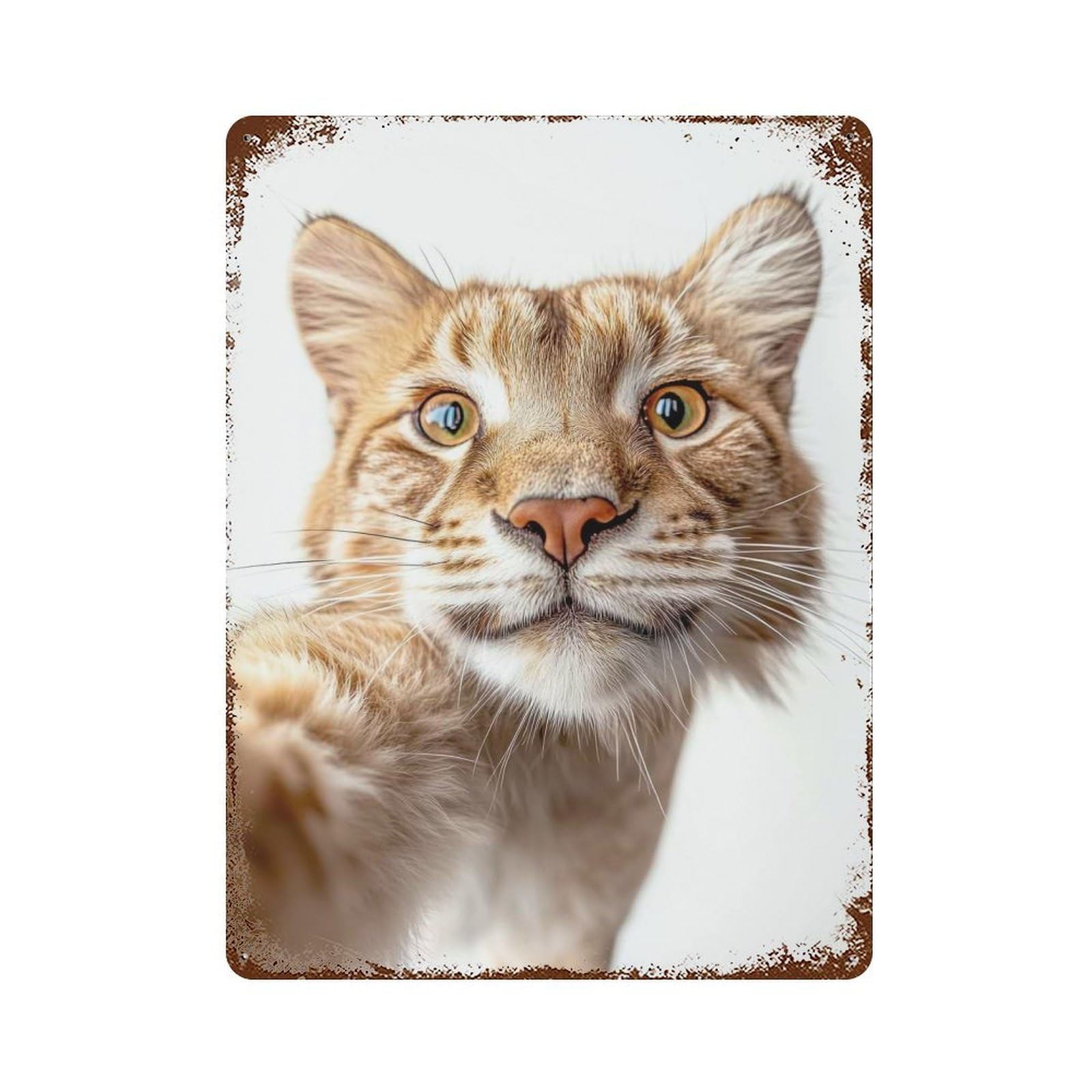 Distressed Metal Wall Sign Playful Wild Cat Taking Selfie 15.7"x11.8", Vintage Wall Decor for Garage, Bar And Workshop Decor
