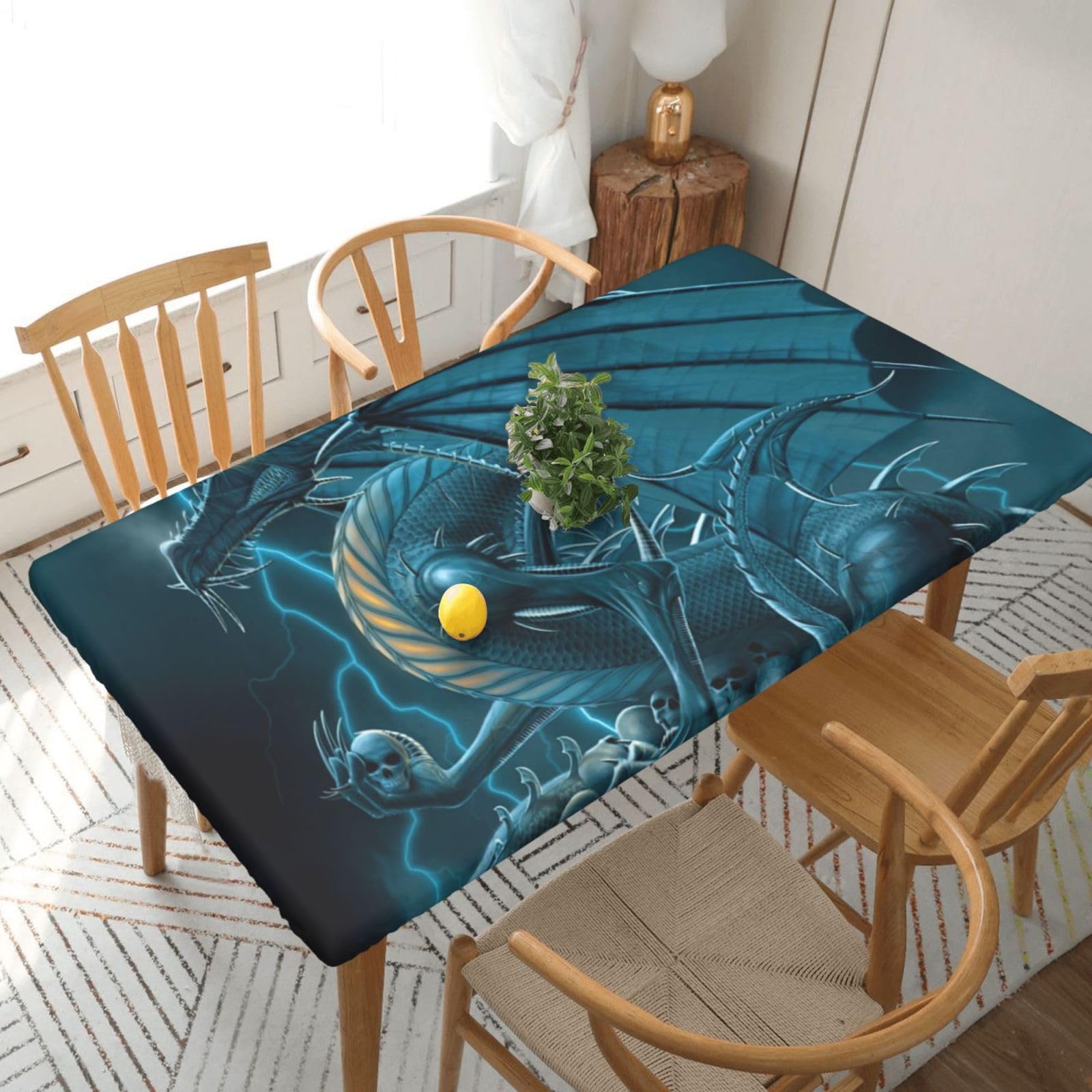 BNVSADC Skull Dragon Printed 5FT Tablecloth Polyester Kitchen Water Resistant Table Cloth Dining Table Decoration Table Covers, 152x76 CM