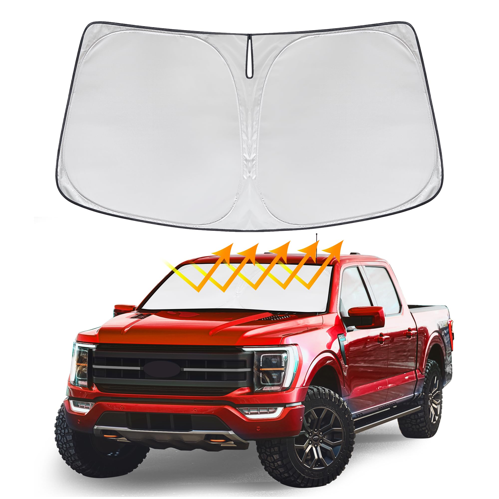 MEJELAKI Windshield Sun Shade Custom Fit for 2021-2023 Ford F150 Lariat, King Ranch, Platinum, XL XLT Update Foldable Window Auto Heat Shield Visor Protector Block UV Rays Keep Your Car Cooler