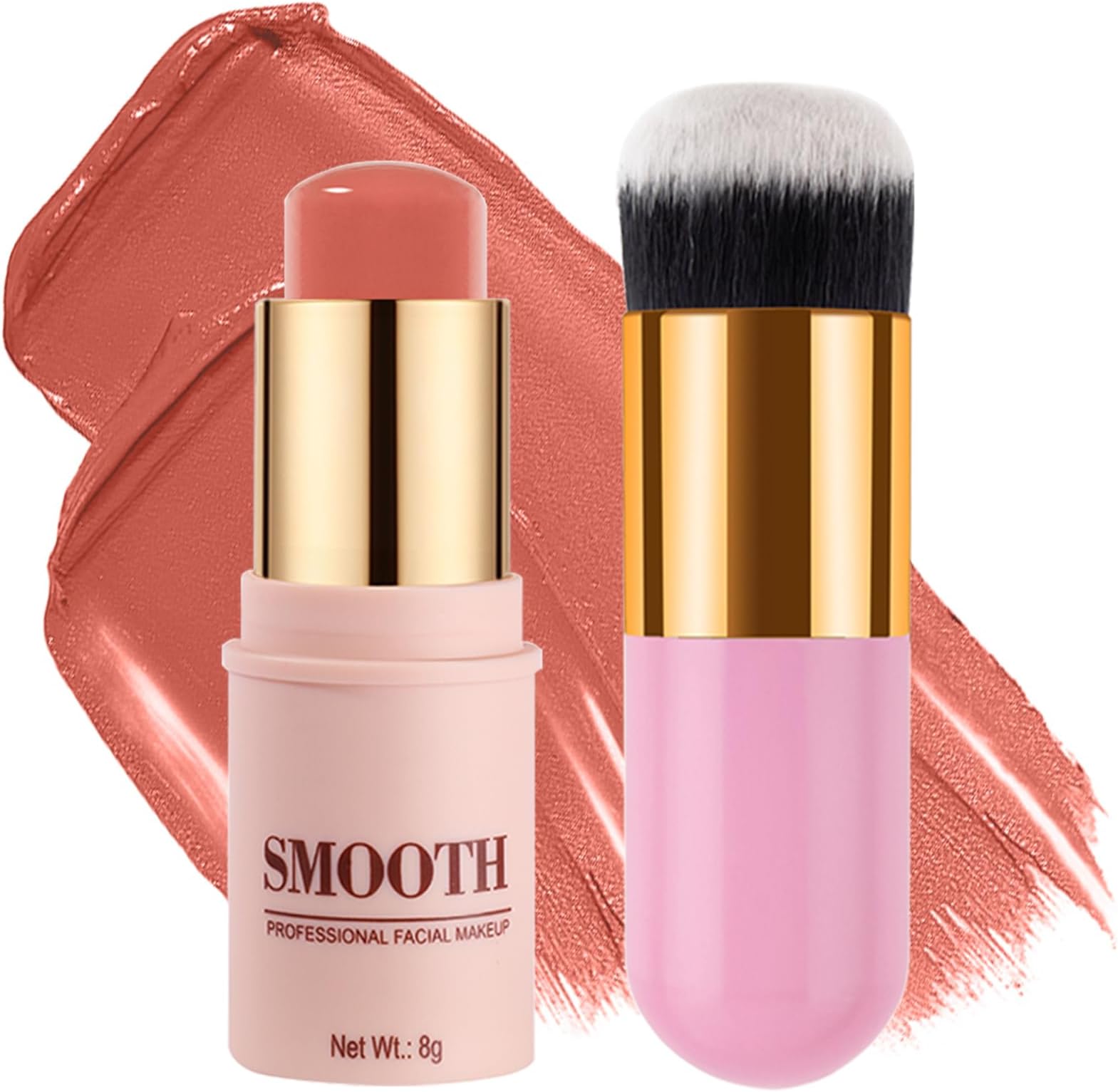 Multi-use Blush Stick, Monochromatic Face Beauty Wand for Cheek, Eyeshadow and Lip, Longwear Waterproof Matte Finish Cream Blush Makeup Stick with Brush for Women, 0.28oz (Coral Pink #04)