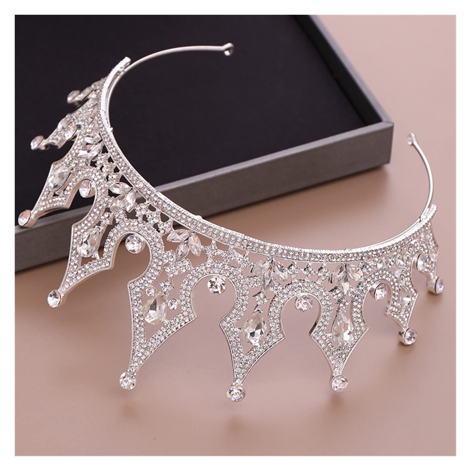 Korony ślubne dla narzeczonych Kryształ Rhinestone Królowa Diadem Nakrycie głowy panny młodej Akcesoria do włosów Pałąk Kryształowa tiara Korona Nakrycia głowy Tiara (Kolor metalu: Złoty kolor)