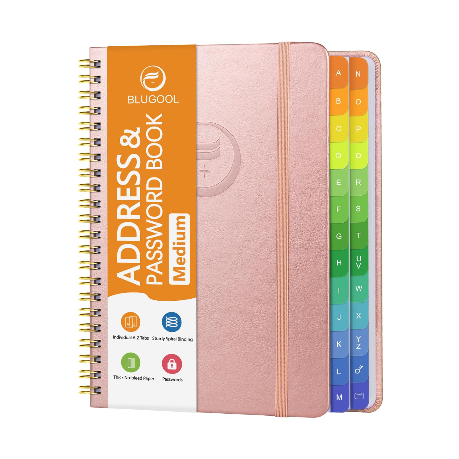 Address Book with Alphabetical Tabs-Address and Password Book for Seniors - Hardcover Spiral Bound Phone Book- Record Contacts, Website Login Passwords, Special Days -5.7" x 7.7", Rose Gold