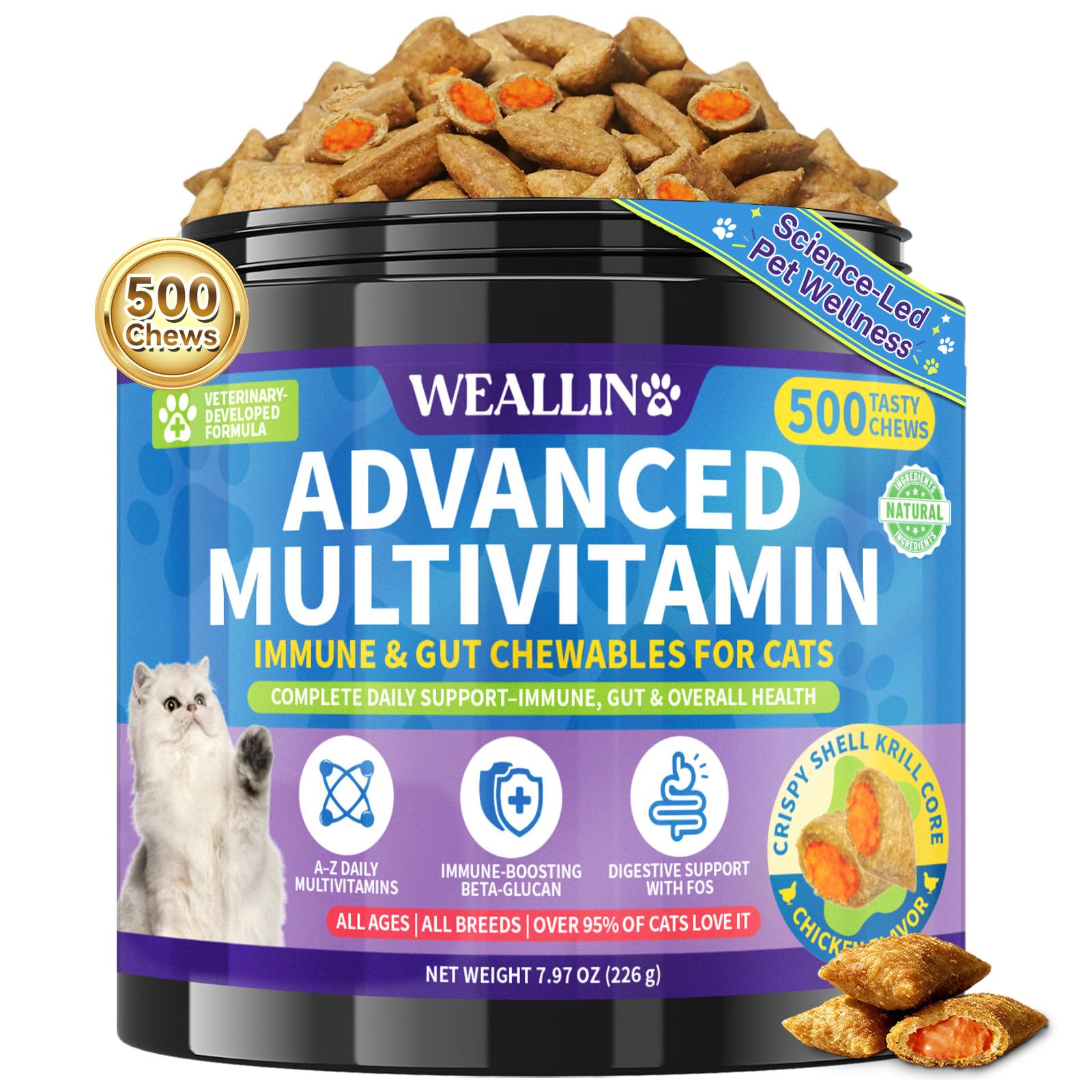 Taurine for Cats, Cat Vitamins &amp; Multivitamin Treats, 500 Ct, Heart Support