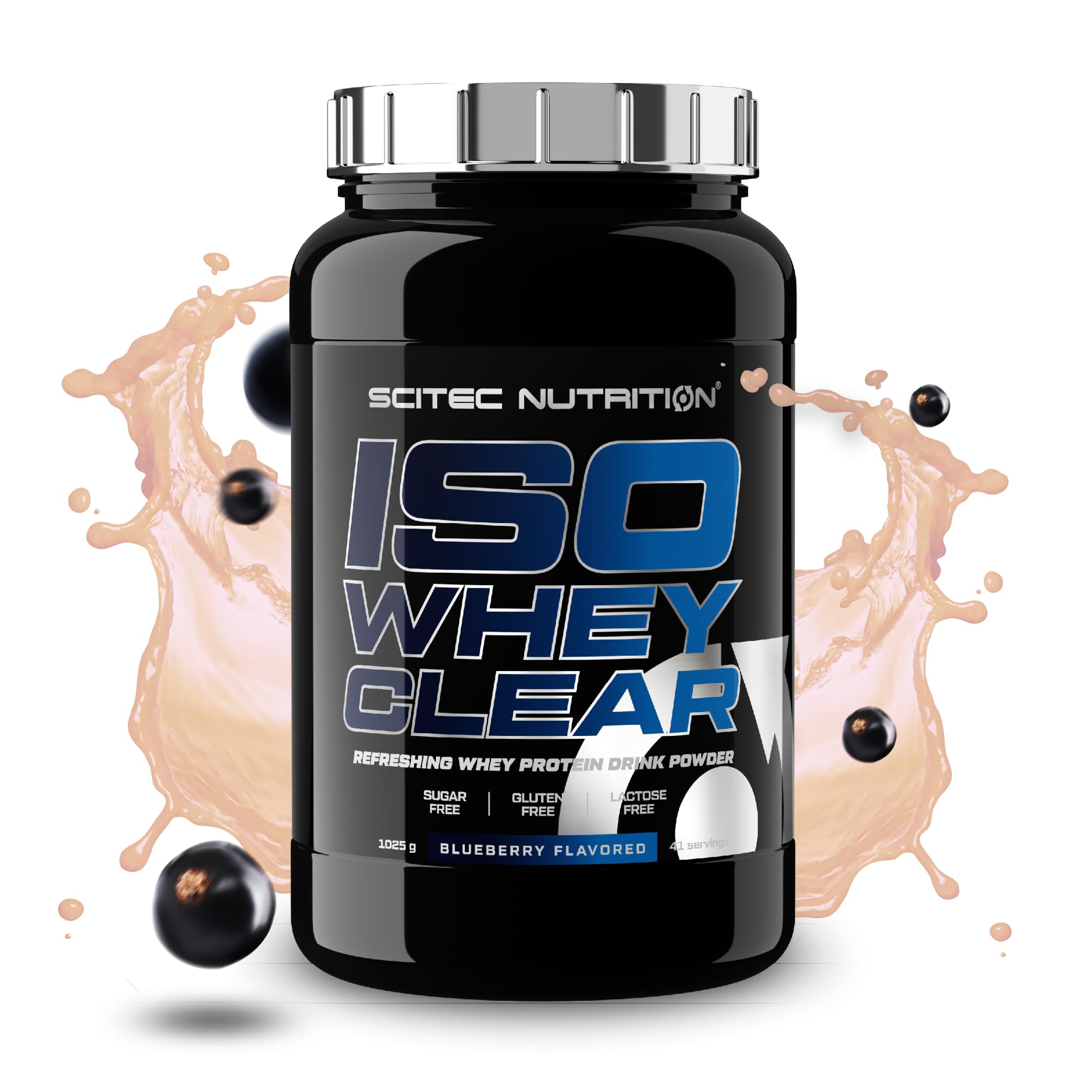 Scitec Nutrition Iso Whey Clear - Boisson protéinée rafraîchissante - Sans sucre - Sans lactose - Sans gluten - Sans huile de palme, 1025 g, Myrtille
