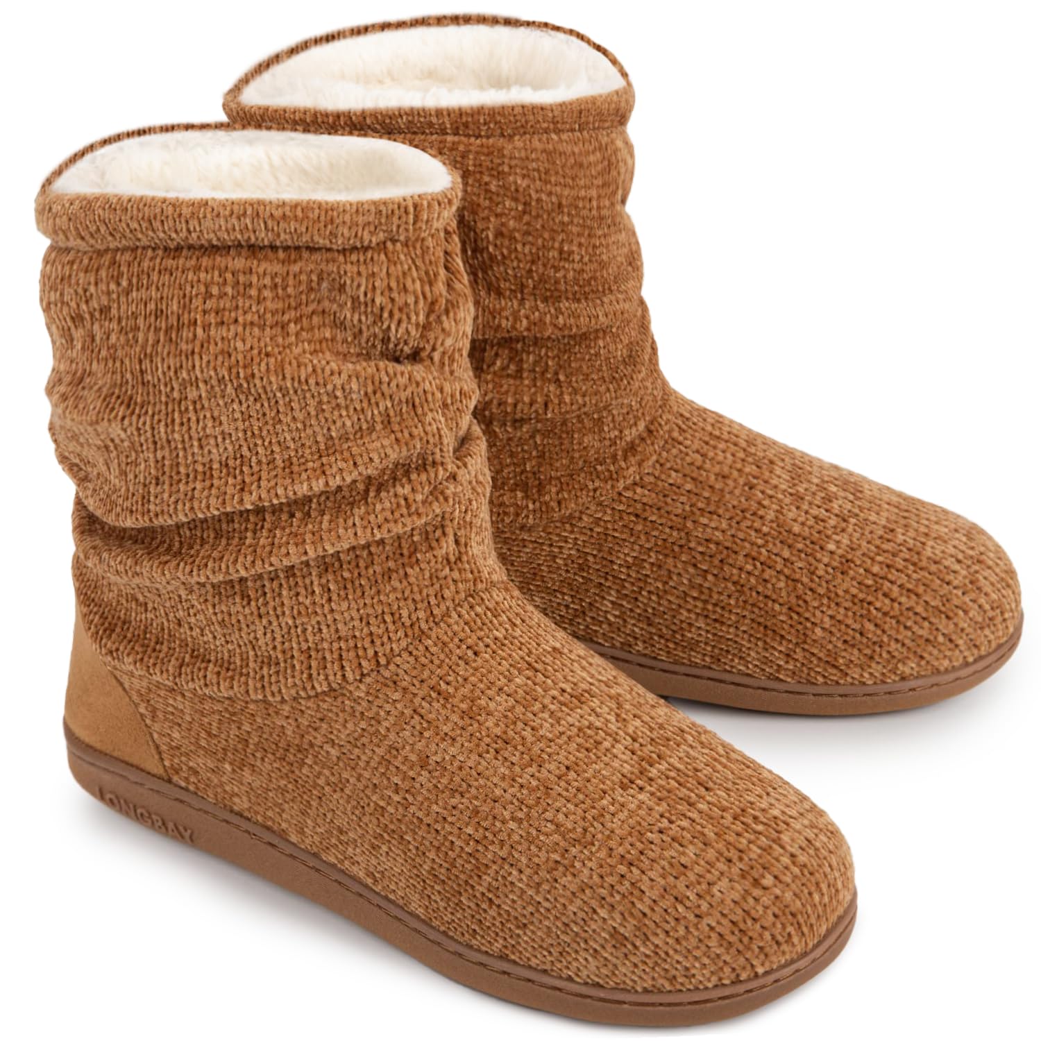 LongBay Women's Cozy Winter Slipper Boots Warm Chenille Knit Bootie Memory Foam Non-Slip Indoor Outdoor House Shoes