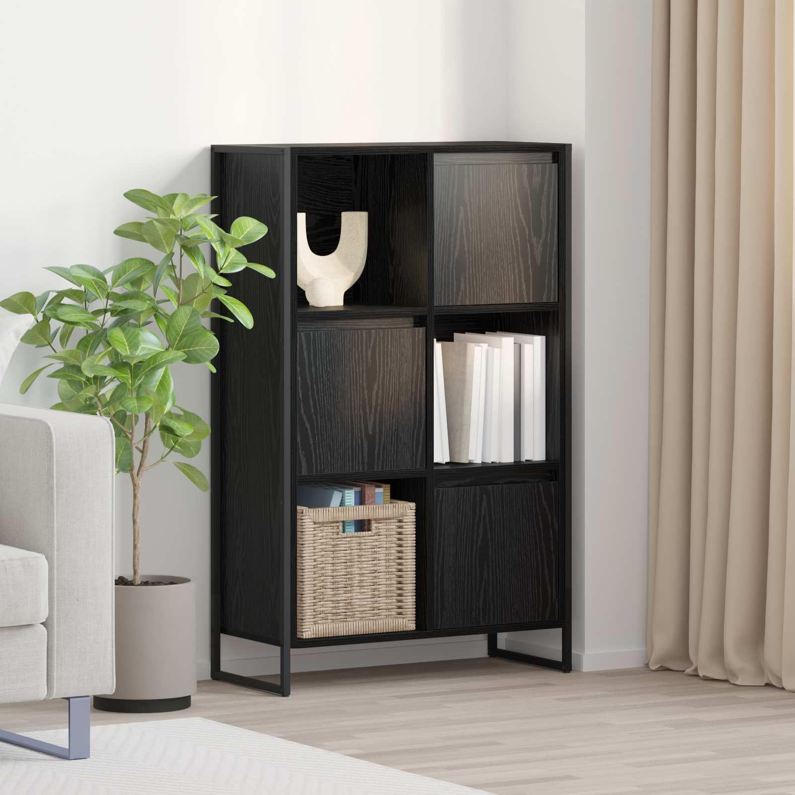Libreria 68 x 30 x 108,5 cm, in legno con 3 ante e robusto telaio in acciaio, per soggiorno, ufficio, camera da letto, corridoio, biblioteca, divisorio, salvaspazio, durevole, design moderno