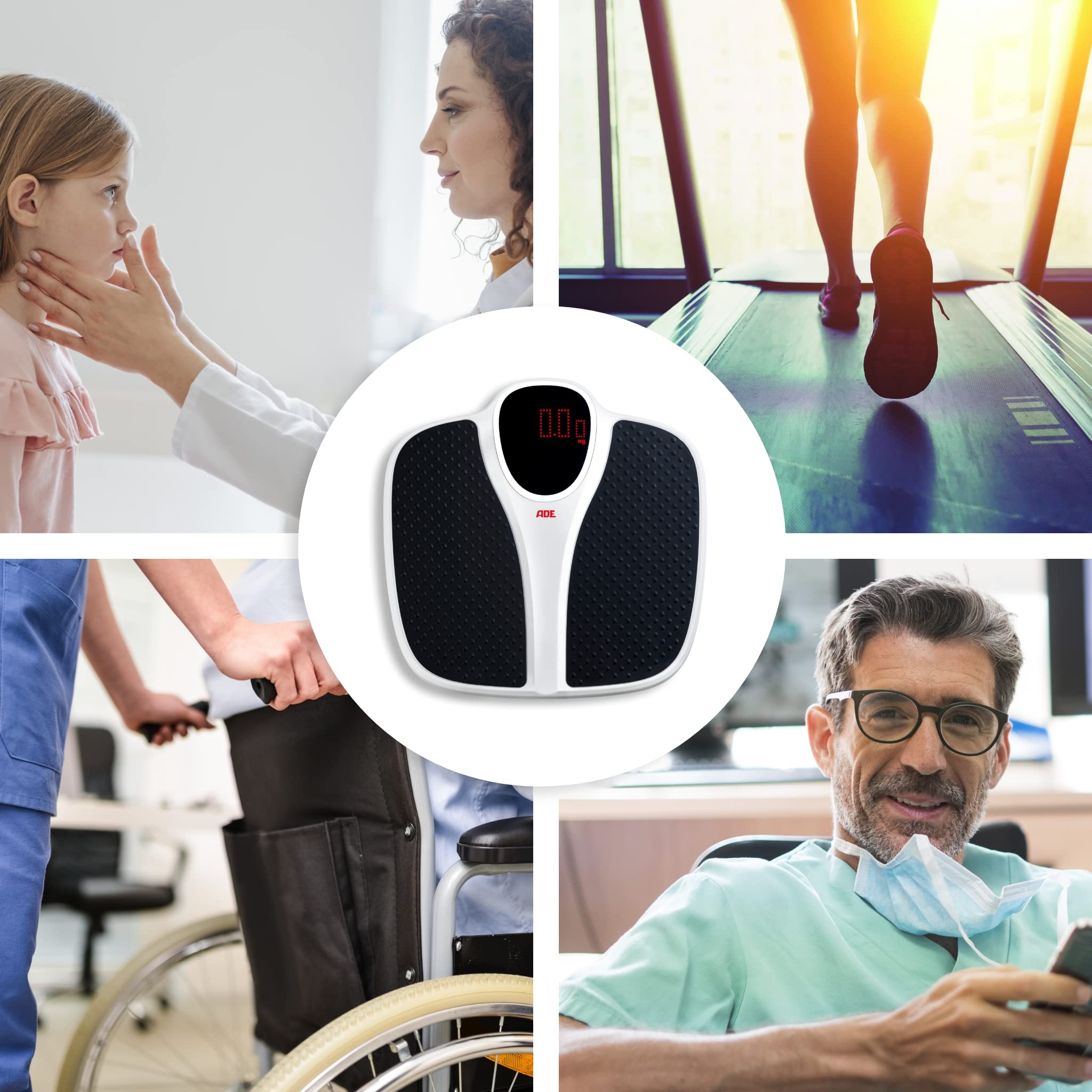 ADE Báscula digital de baño hasta 200 kg | superficie de pesaje extra ancha antideslizante | balanza peso corporal con gran pantalla | báscula profesional | gran capacidad de carga